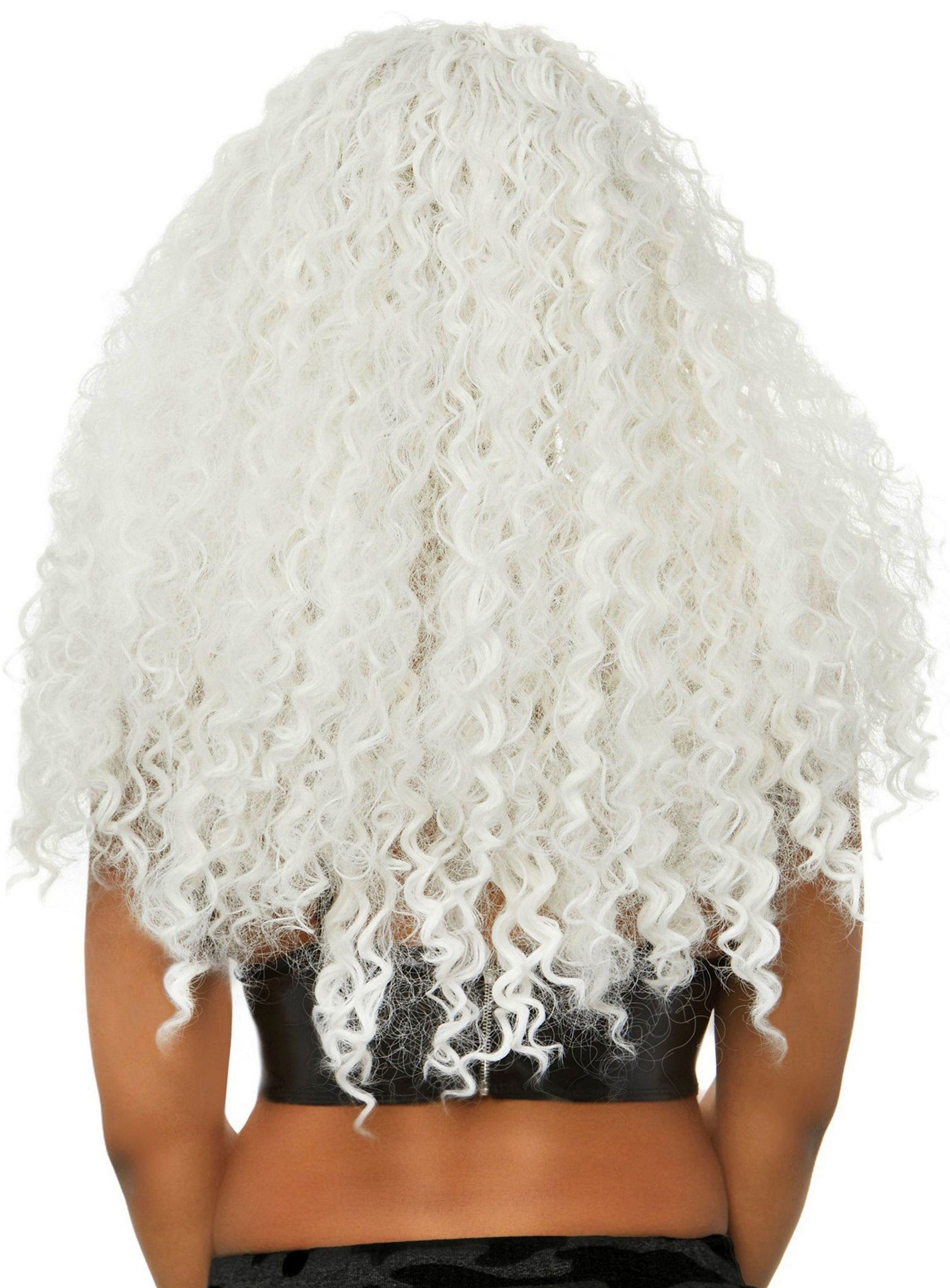Leg Avenue Kostüm-Perücke Lange Curly Locken weiß, Voluminöse Lockenperücke in hellem Weiß