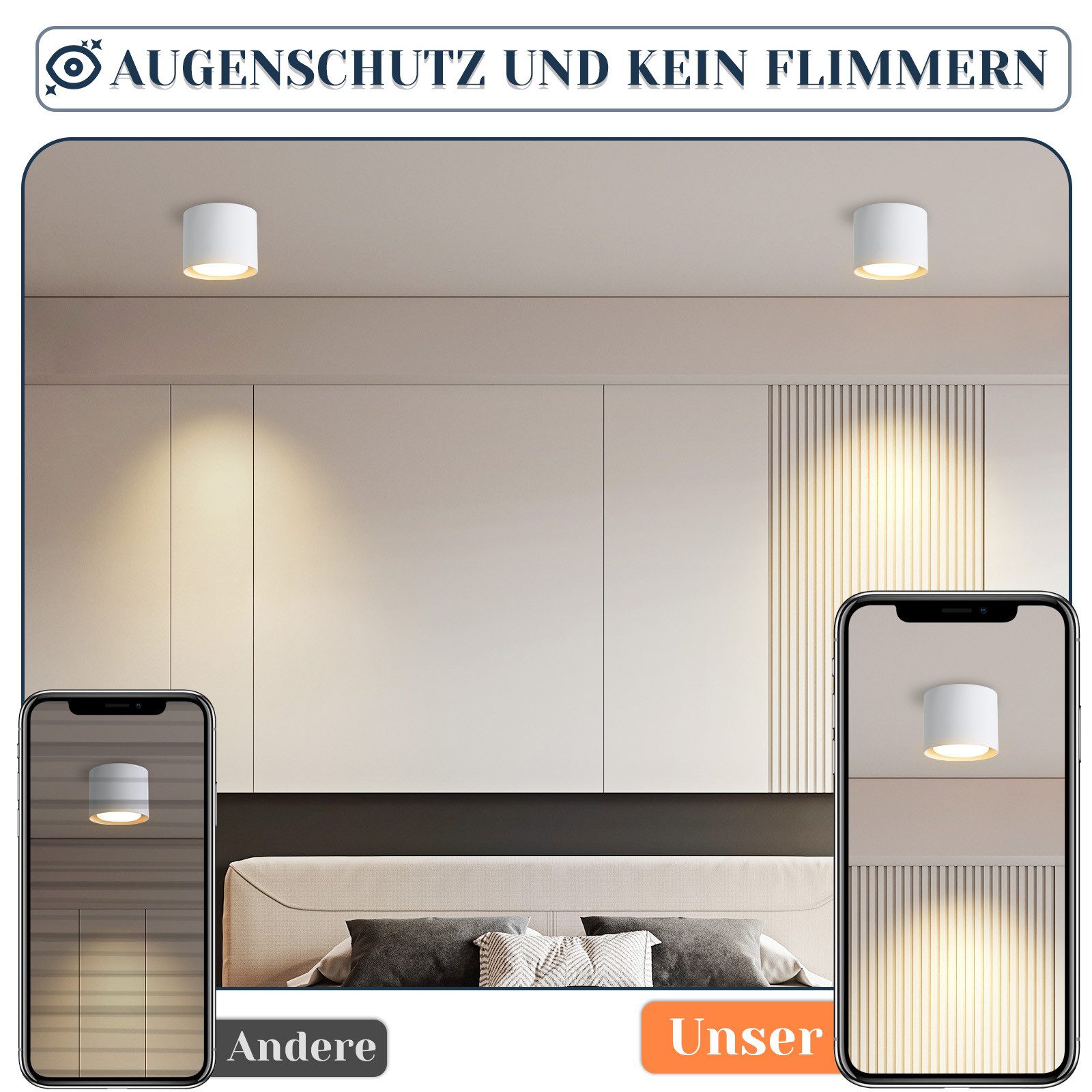 Nettlife LED Deckenspot Aufbaustrahler Rund Schwarz 5W kleine schwenkbar Aluminium GX53, 30° drehbar, LED fest integriert, Warmweiß, GX53 Leuchtmittel für Küche – Bild 5 von 5