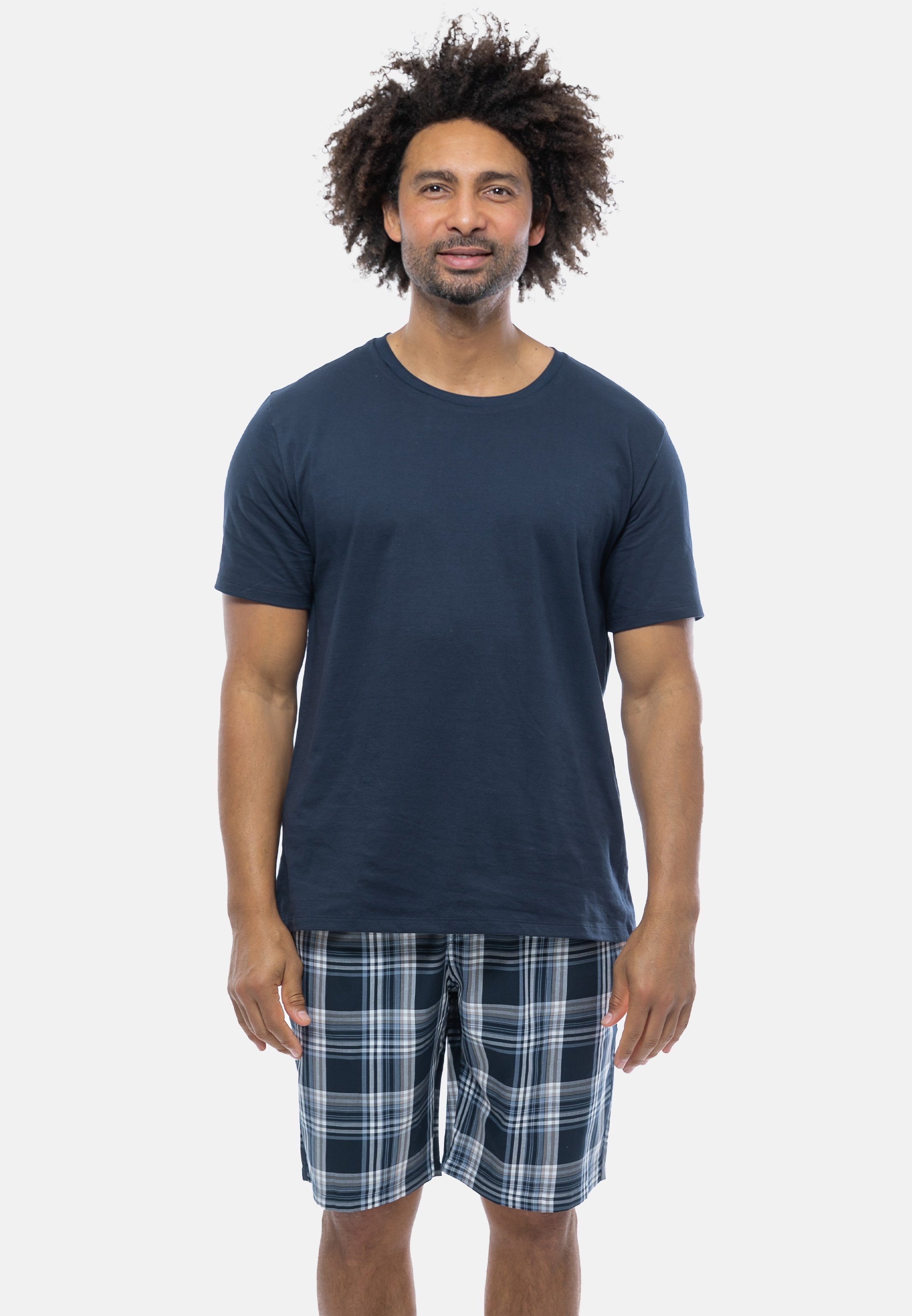 Schiesser Pyjama Mix (Set, 2 tlg) - Baumwolle Schlafanzug Kurzarm-Shirt mit - Rundhals-Ausschnitt