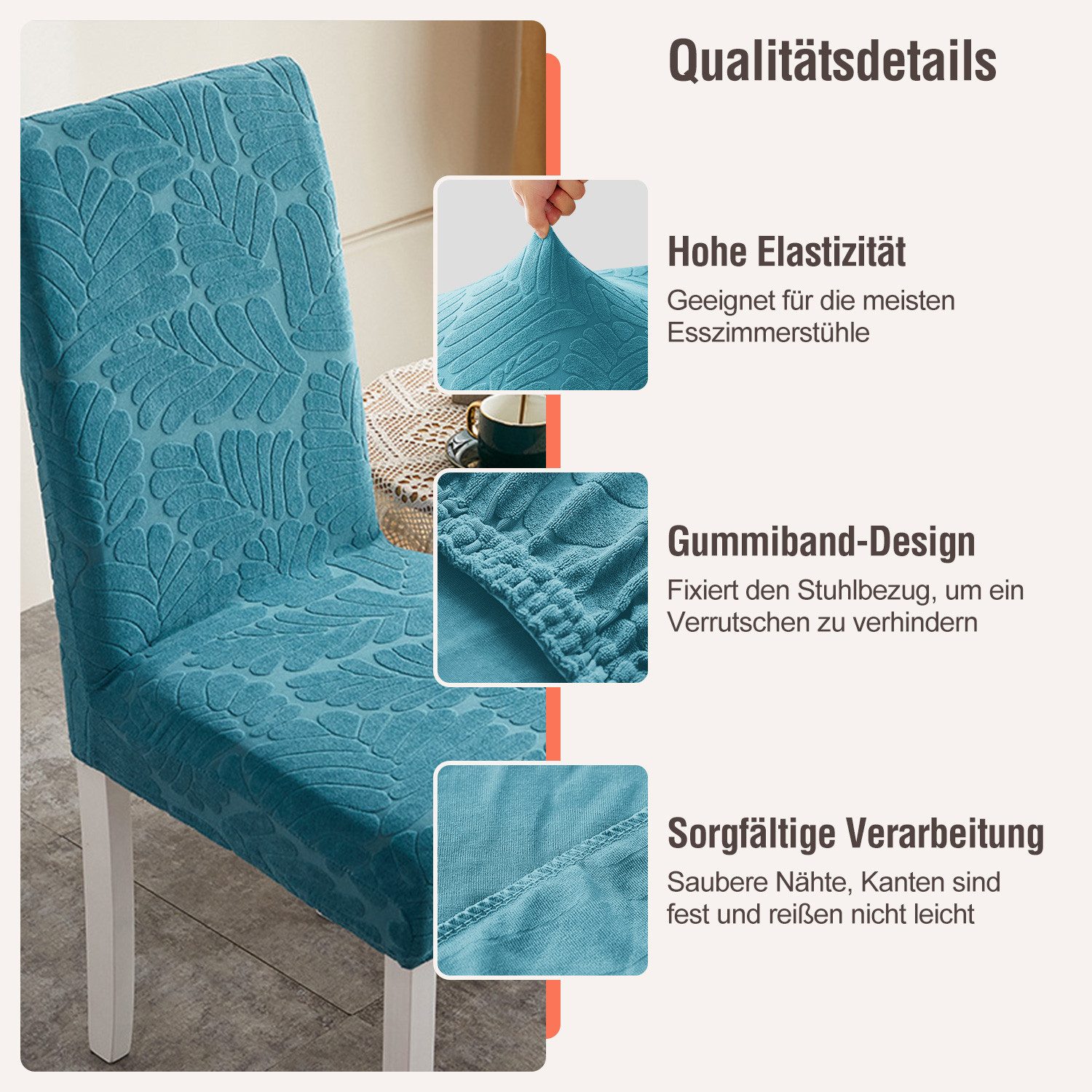 Simloveve Stuhlhusse Stretch Stuhlbezug mit Gummiband Abnehmbar, waschbar, Sitzflächenhusse in gemusterter Dekoration für Bankett,Küche,Party – Bild 4 von 5