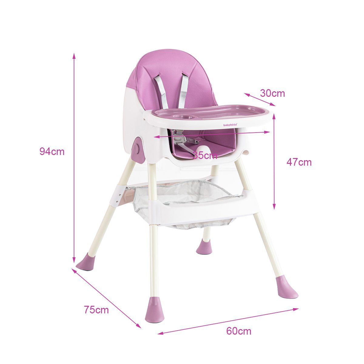 6 Tablett), 50kg lila mit Ablagekorb, bis wasserdichtes (Türkis) Jahre, 4 grün IKIDO klappbar, Kinderklappstuhl doppeltem Baby-Klapphochstuhl Tablett violett/ belastbar, Monate abnehmbares (mit mit 5-Punkt-Sicherheitsgurt,