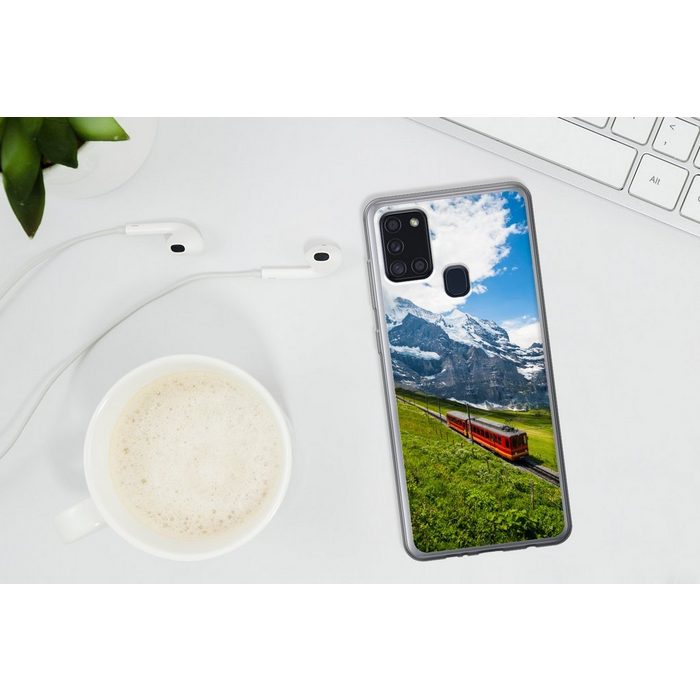 MuchoWow Handyhülle Alpen - Zug - Rot Handyhülle Samsung Galaxy A21s Smartphone-Bumper Print Handy