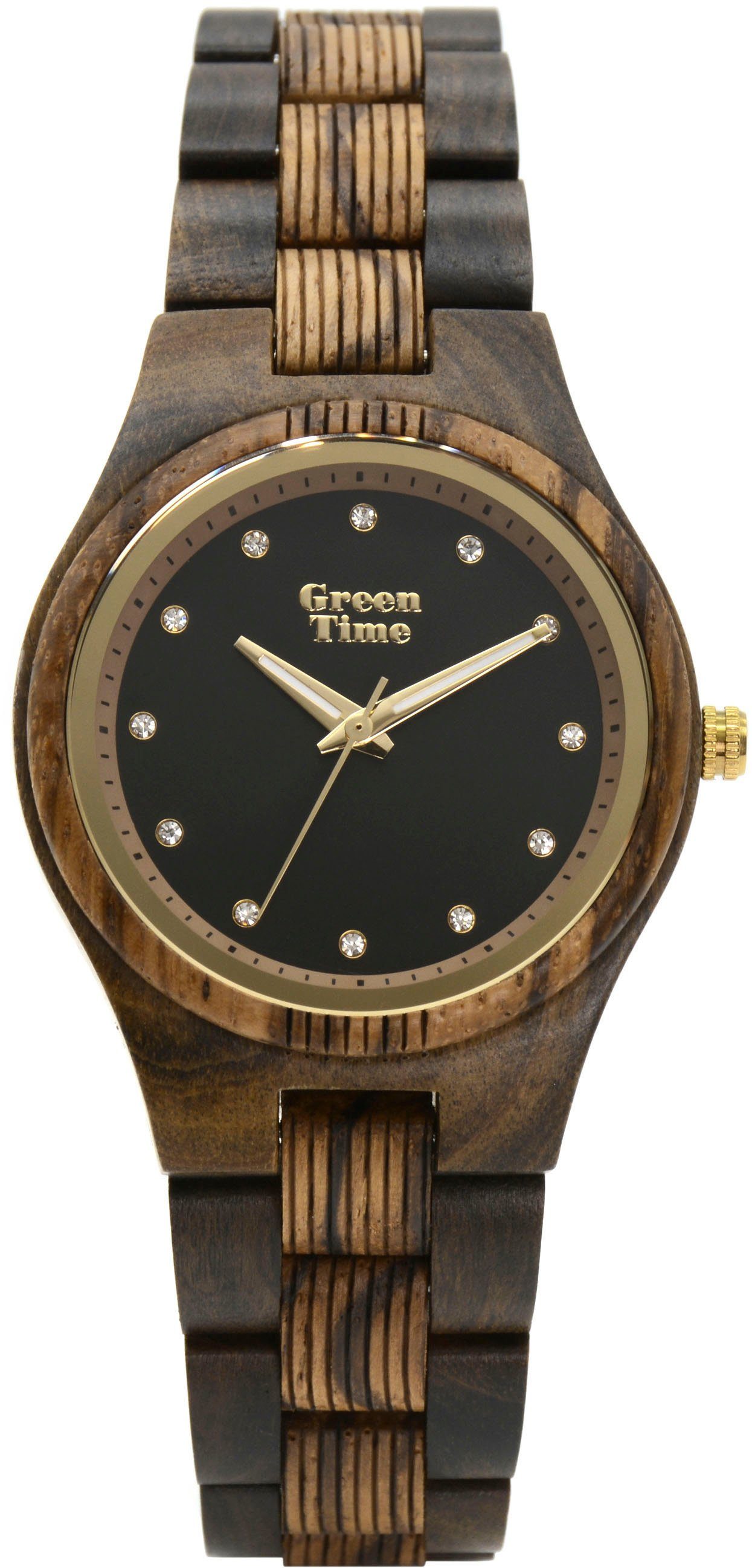 GreenTime Quarzuhr ZW099G, Armbanduhr, Damenuhr, Holzuhr, Leuchtzeiger