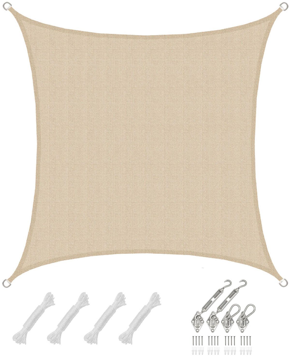 Sonnensegel mit Befestigung - 3 x 3 m Winddurchlässig für Garten, Terrasse, Balkon