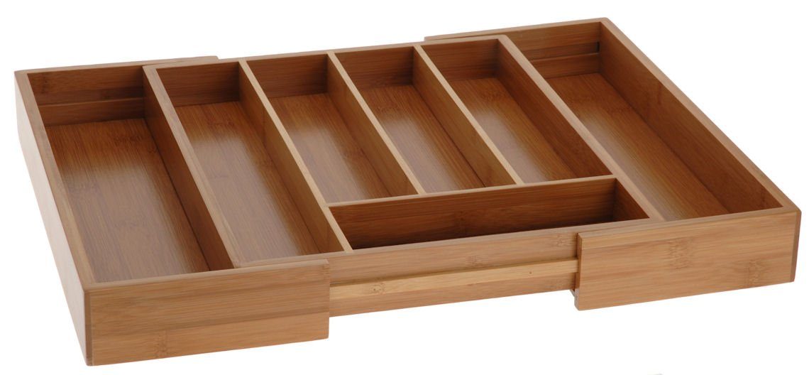 Spetebo Besteckeinsatz Bambus Besteckkasten ausziehbar - 7 Fächer, großer Holz Besteckeinteiler mit verschieden großen Fächern