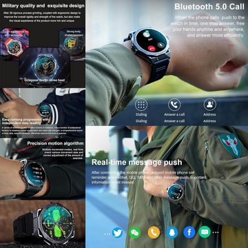 SGDDFIT Tägliche, wöchentliche und monatliche Aufschlüsselungsdaten Smartwatch (1,43 Zoll, Android iOS), Sportuhr mit Bluetooth Anrufe IP68 Wasserdicht, 123 Sportmodi, SpO2
