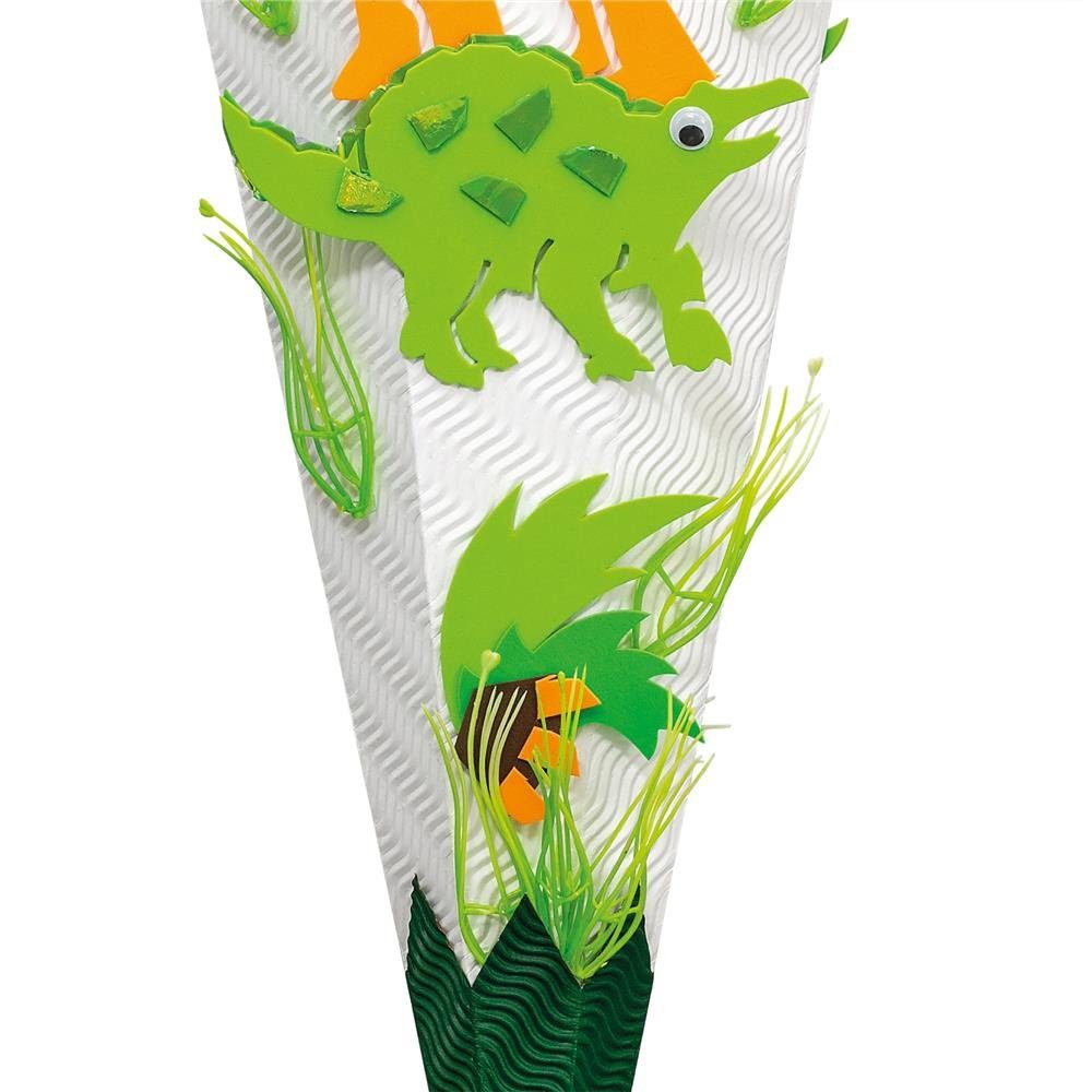 Roth Schultüte Basteltüte Dino, 68 cm, eckig, mit grünem Kreppverschluss, Zuckertüte zum Basteln