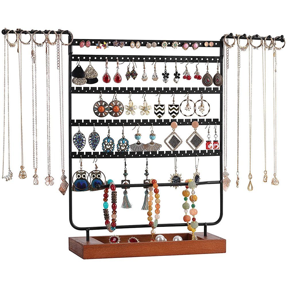 zggzerg Schmuckständer Schmuckständer Ohrring ständer, 6 Tier Schmuckhalter mit Holztablett