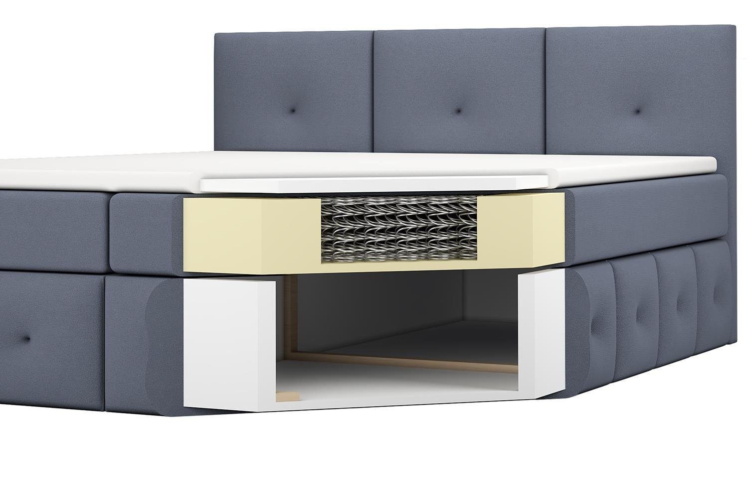 A&J MöbelLand GmbH Boxspringbett HALL mit 2 Bettkästen, Bonell-Matratze und Topper. (Boxspringbett mit Bettkasten und gepolstertem Kopfteil. Inclusive Topper !, TOP ANGEBOT), Länge 216 cm Höhe 106 cm