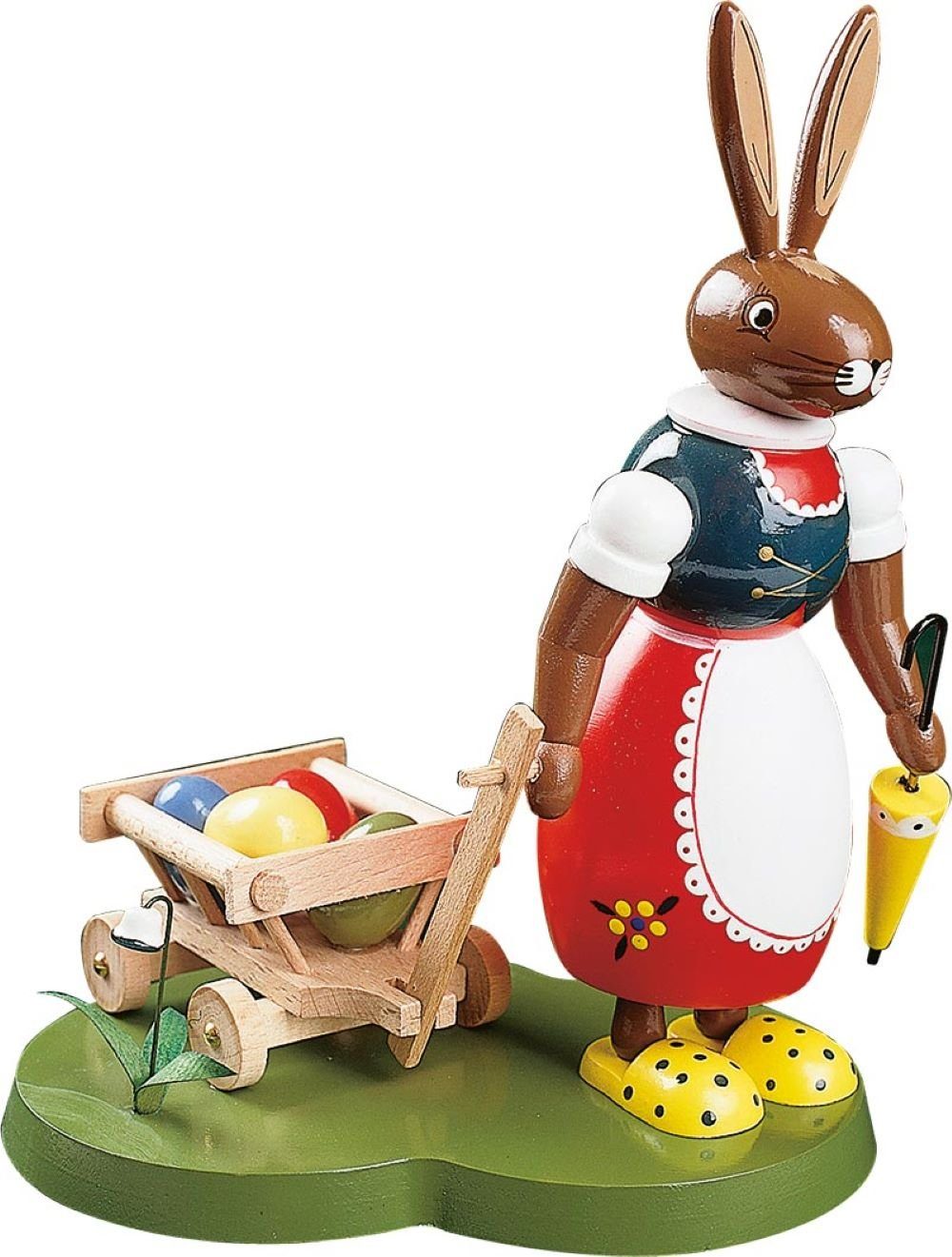 Richard Glaesser Osterhase mit Handwagen (20cm), Hase aus Holz, Handwerkskunst original Erzgebirge