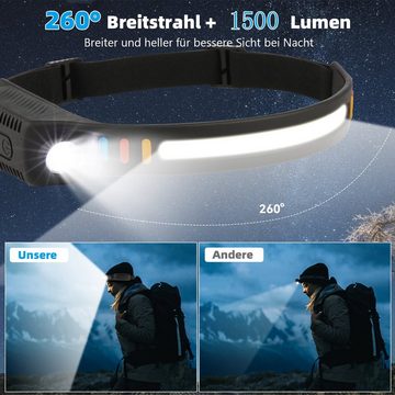 LETGOSPT LED Stirnlampe 2023 Neu LED Sensor Stirnlampe Kopflampe, USB Wiederaufladbar Headlamp (mit 5 Lichtmodi), Leichte Wasserdichte Stirnlampe fürs Joggen Laufen Angeln und Wandern