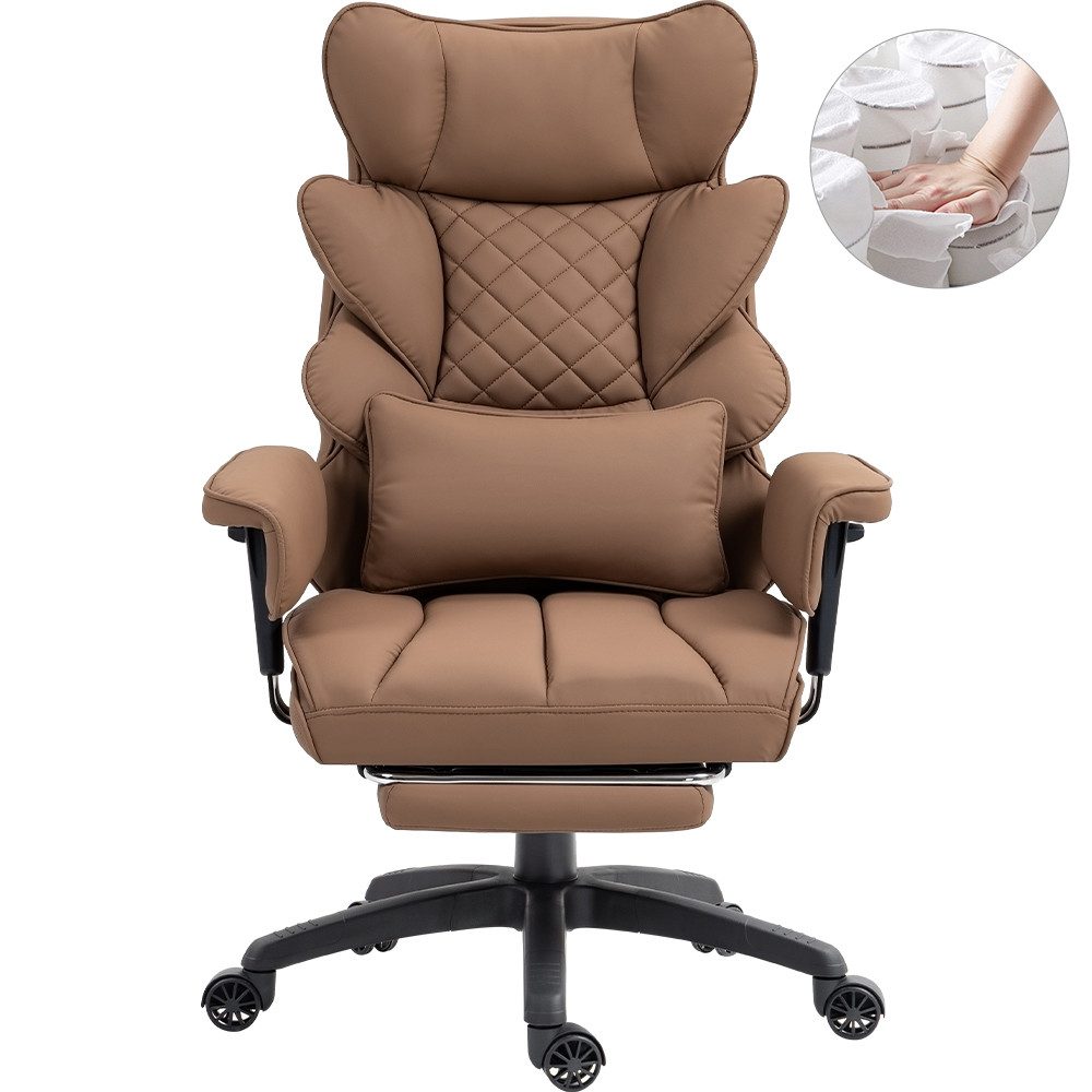 Dowinx Gaming-Stuhl Bürostuhl Ergonomisch mit Taschenfeder-Kissen (Packung), Chefsessel mit weiche Rückenlehne und verstellbare Lendenkissen