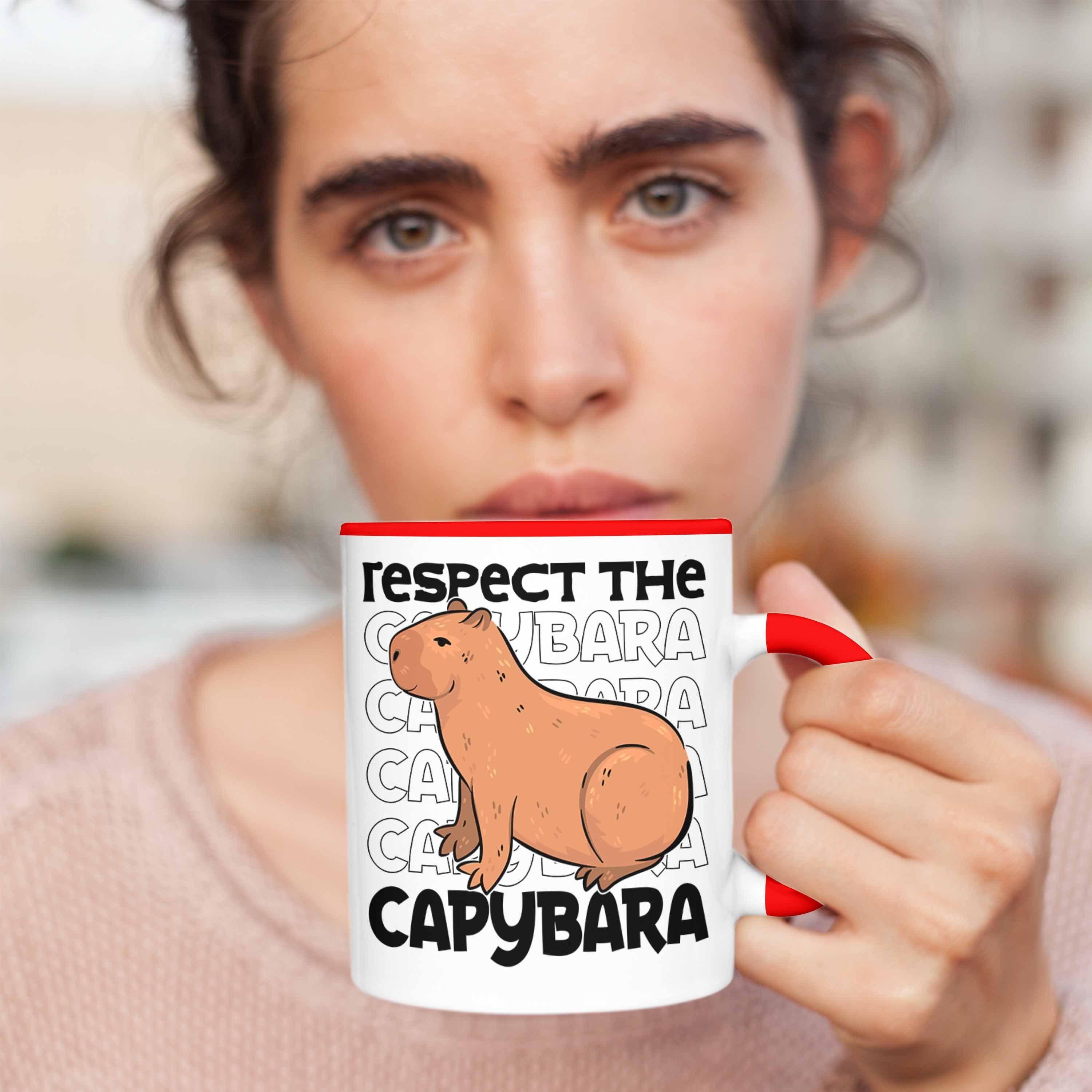 Trendation Tier Respect Capybara Tasse Capybara Geschenk für Tasse Capy Kaffeetasse The Rot