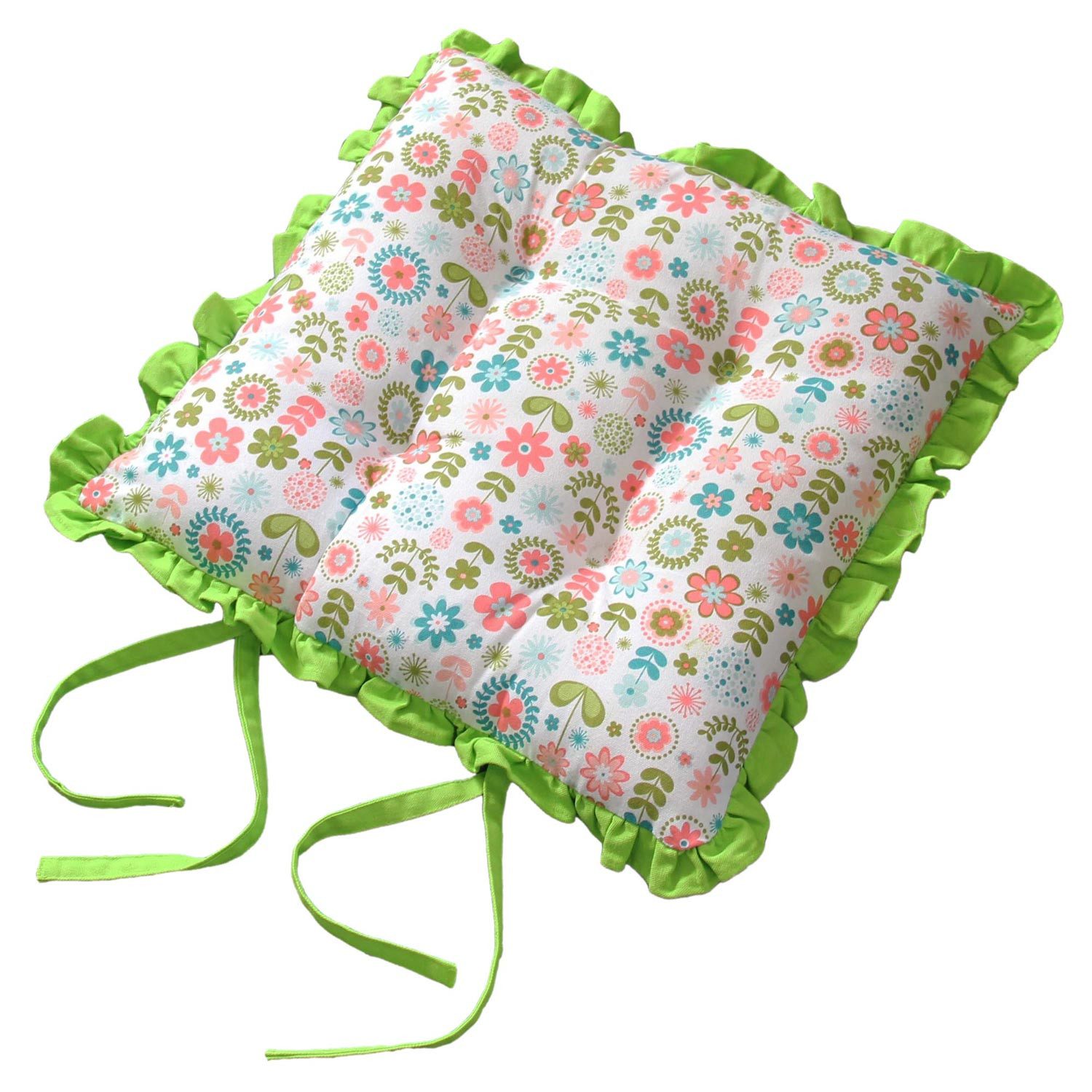 Homescapes Stuhlkissen Rüschenkissen zum Wenden Stuhlkissen mit Bändern Retro Blumen