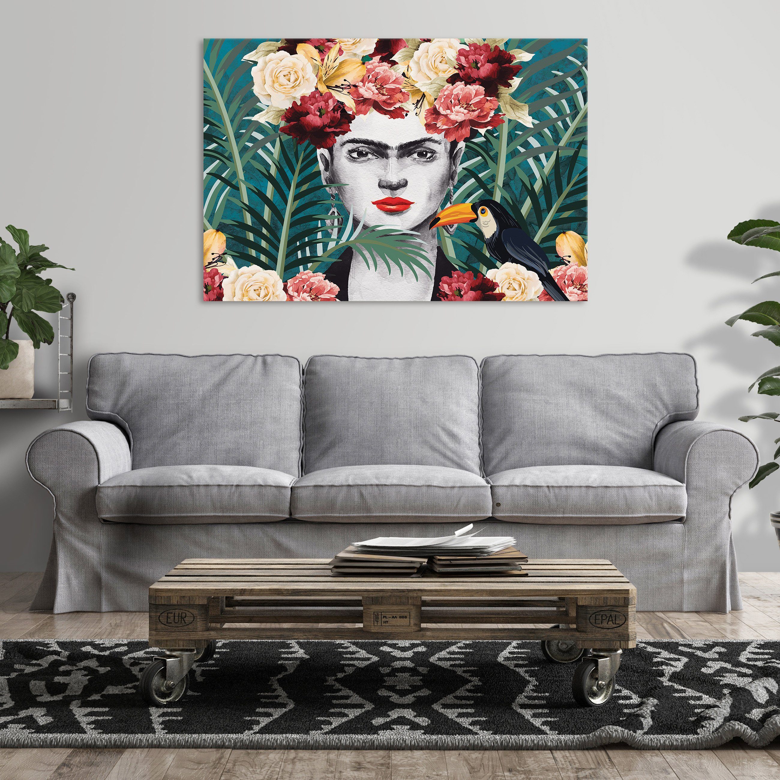 Wallarena Leinwandbild Frida Wandbild Kahlo Kunstdruck (Einteilig), XXL für Canvas Leinwandbilder Modern Schlafzimmer, Blumen Wohnzimmer Auf Bild Bilder Wandbilder Moderne Kunst Groß Leinwand Aufhängefertig