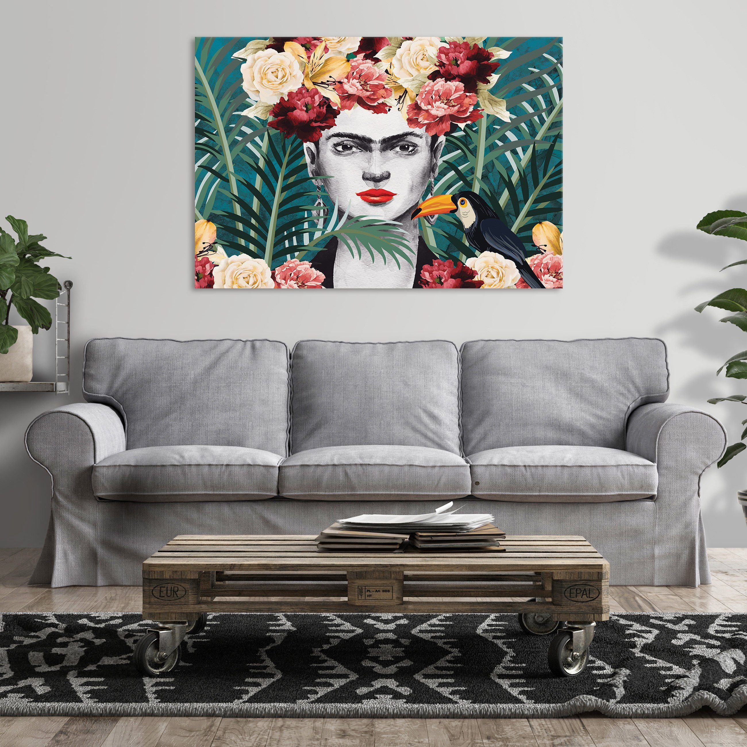 Wallarena Leinwandbild Frida Kahlo Blumen Grün günstig online kaufen