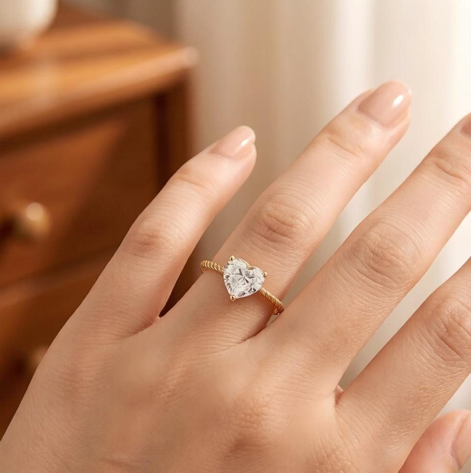 Jumpeak Diamantring Diamantring Herzform 1ct,Kordel Band,Krappenfassung,D,VS1,2EX,Gelbgold, 14K Gold Herz Ring,Lab Diamant,Verlobung Damen,Geburtstag Geschenk