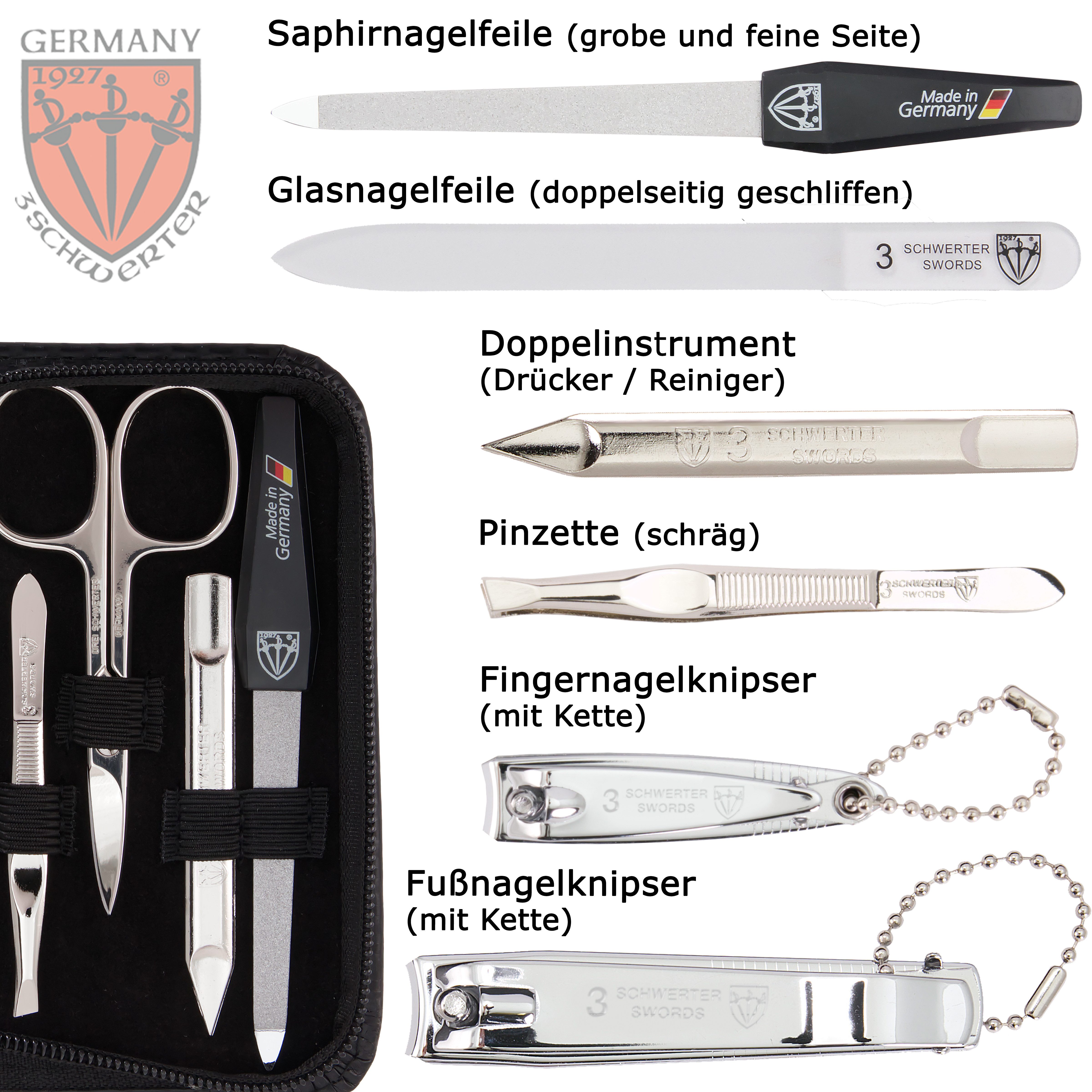 3 SCHWERTER Maniküre-Etui Nagelpflege, Maniküre Set "Berlin" mit Etui, 8 tlg., hochwertiges Nagelset, Made in Germany