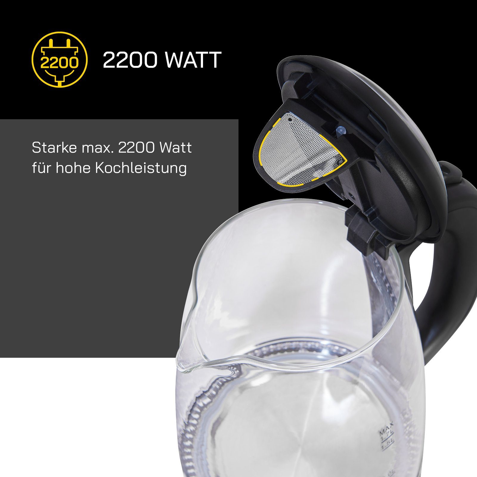 XL-Kocher Wasserkocher Gutfels l, 2200 W, 4010, mit blauer Ambientebeleuchtung 1.7 WATER