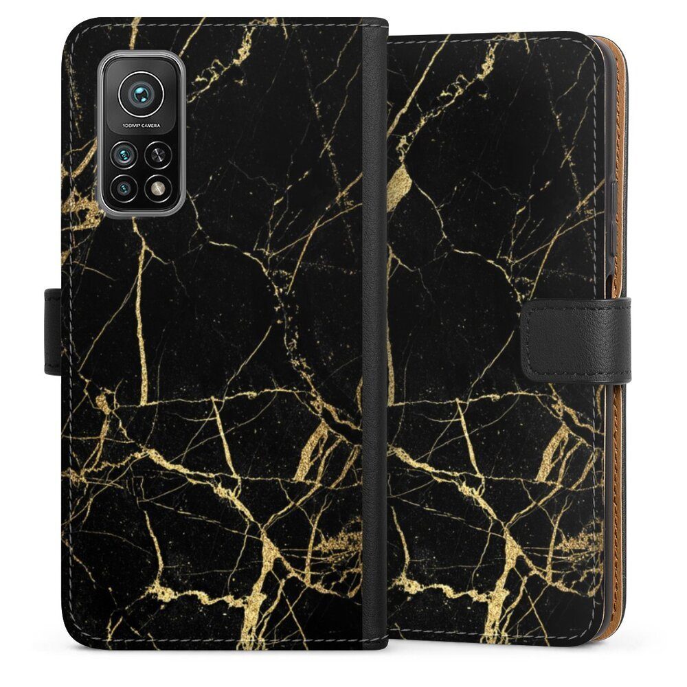 DeinDesign Handyhülle Marmor schwarz Muster BlackGoldMarble Look, Xiaomi Mi 10T Pro 5G Hülle Handy Flip Case Wallet Cover