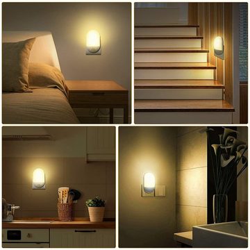 LETGOSPT Nachtlicht 1/2 Stück LED Nachtlicht Steckdose mit Bewegungsmelder, Einstellbar, LED fest integriert, Warmweiß, Helligkeit Einstellbar Orientierungslicht, für Flur, Schlafzimmer
