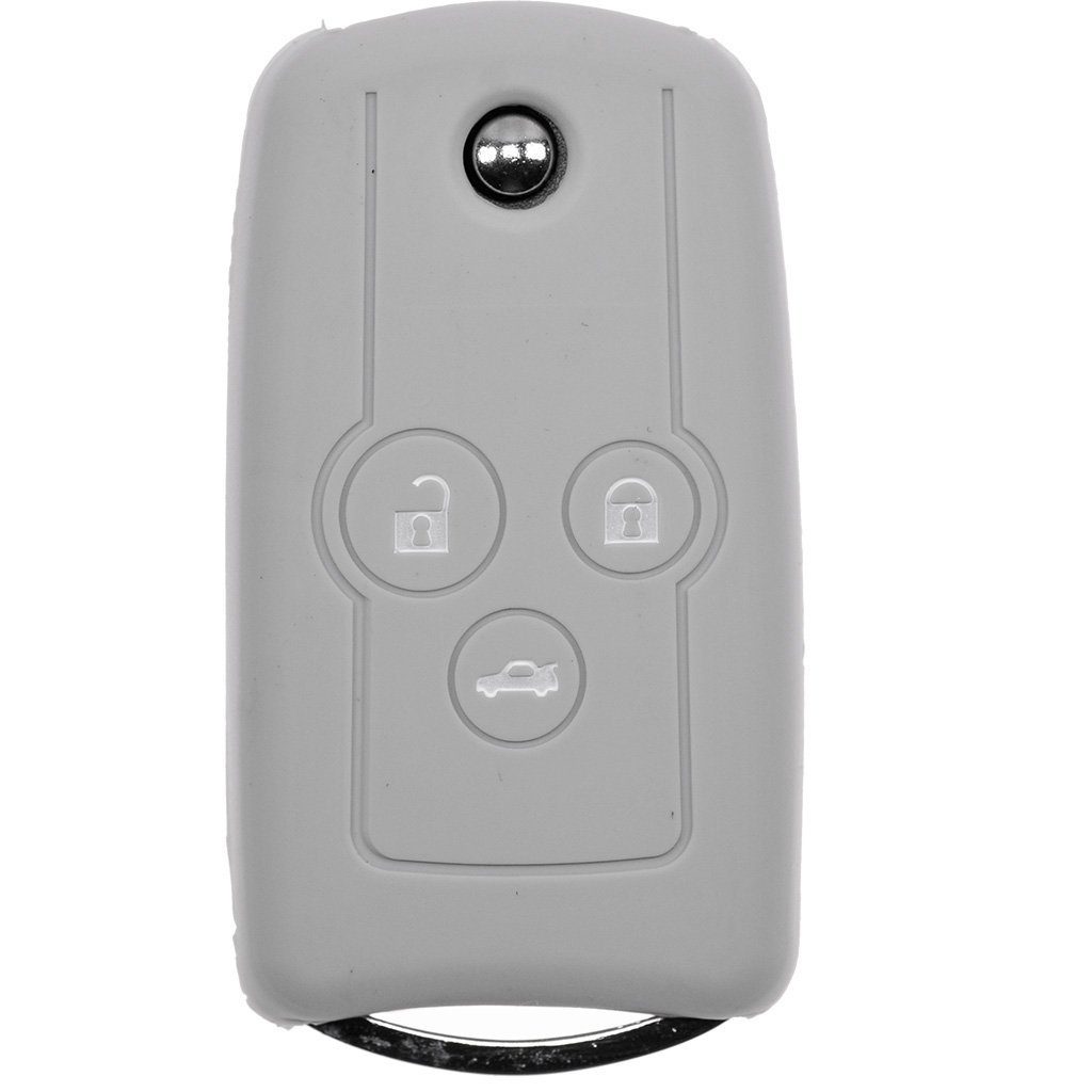 mt-key Schlüsseltasche für 3 Autoschlüssel Jazz Tasten Honda Civic Schutzhülle Accord Klappschlüssel CR-V Grau, Softcase Silikon
