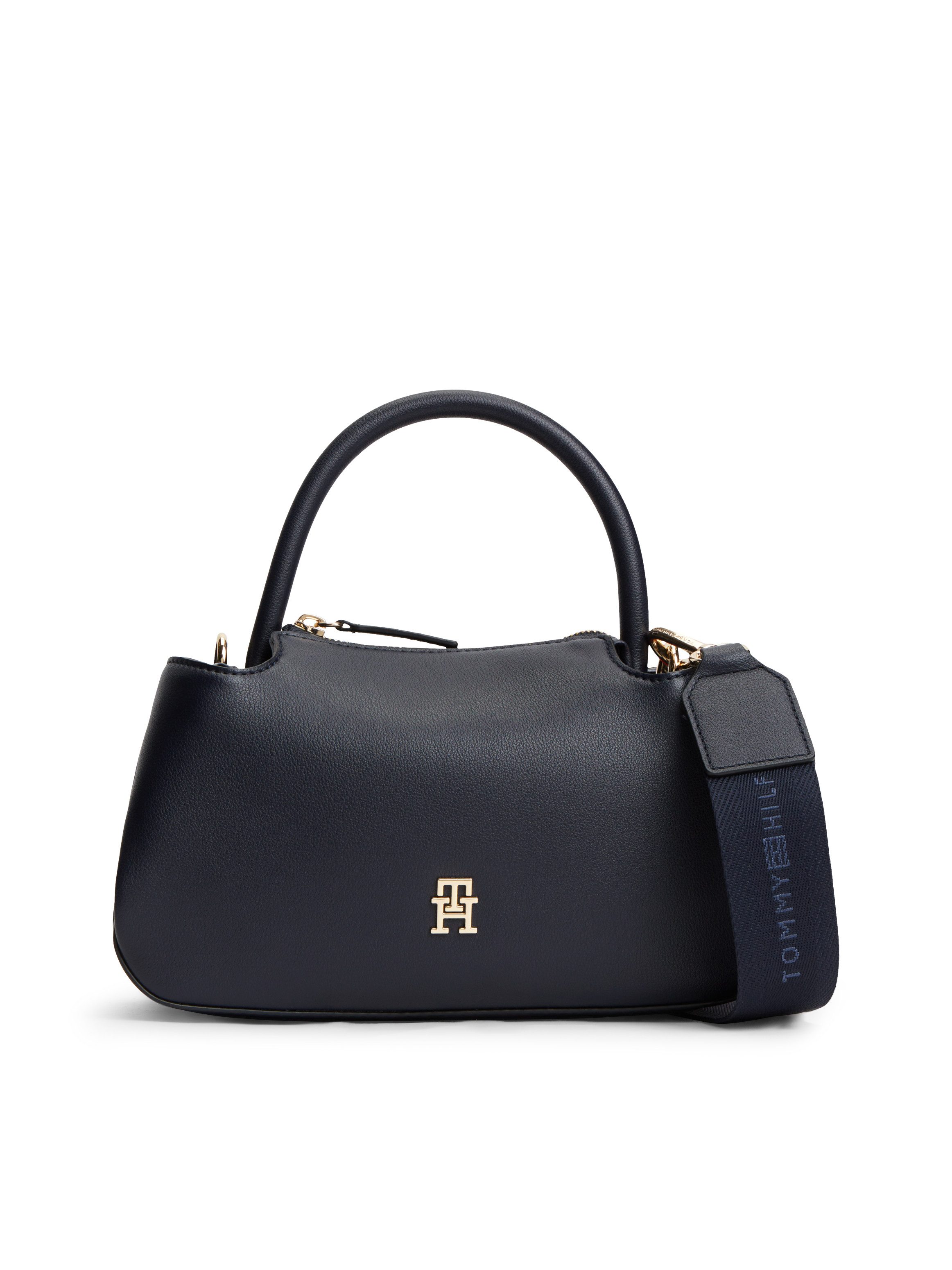 Tommy Hilfiger Henkeltasche TH LOGOTAPE MINI SATCHEL, Damen Handtasche, Umhängetasche mit goldfarbenen Details