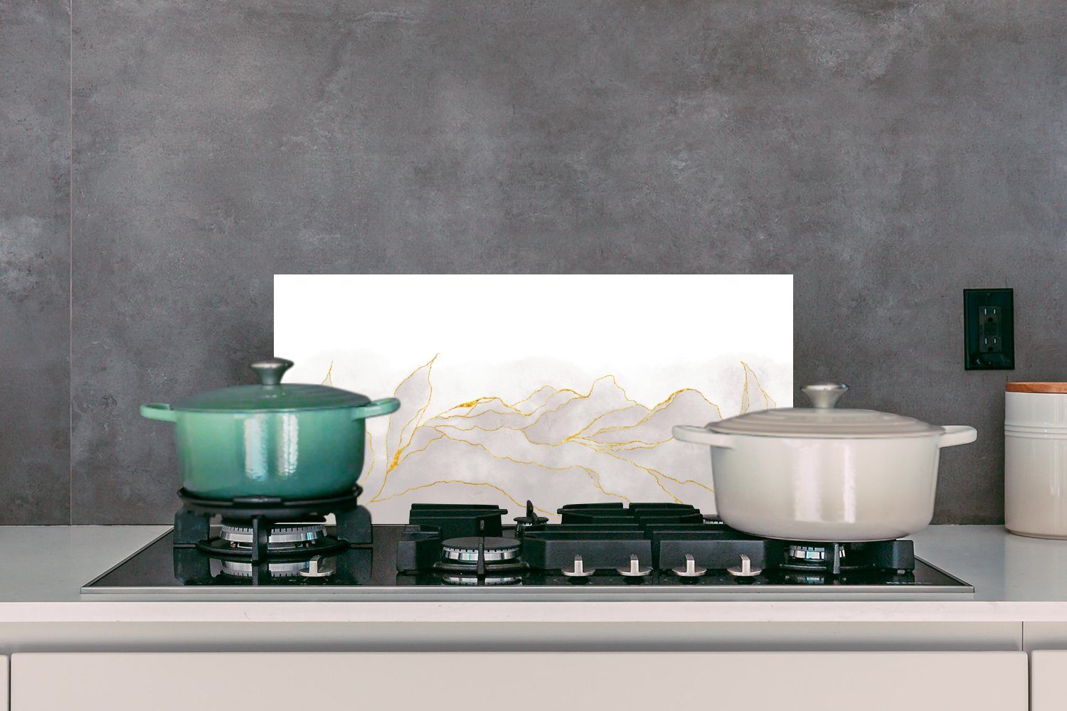 Grau Schmutzflecken - - (1-tlg), Küchen Küchenrückwand - cm, Wandschutz, Marmoroptik für MuchoWow Gold - Marmor, 60x30 gegen Fett und Chic