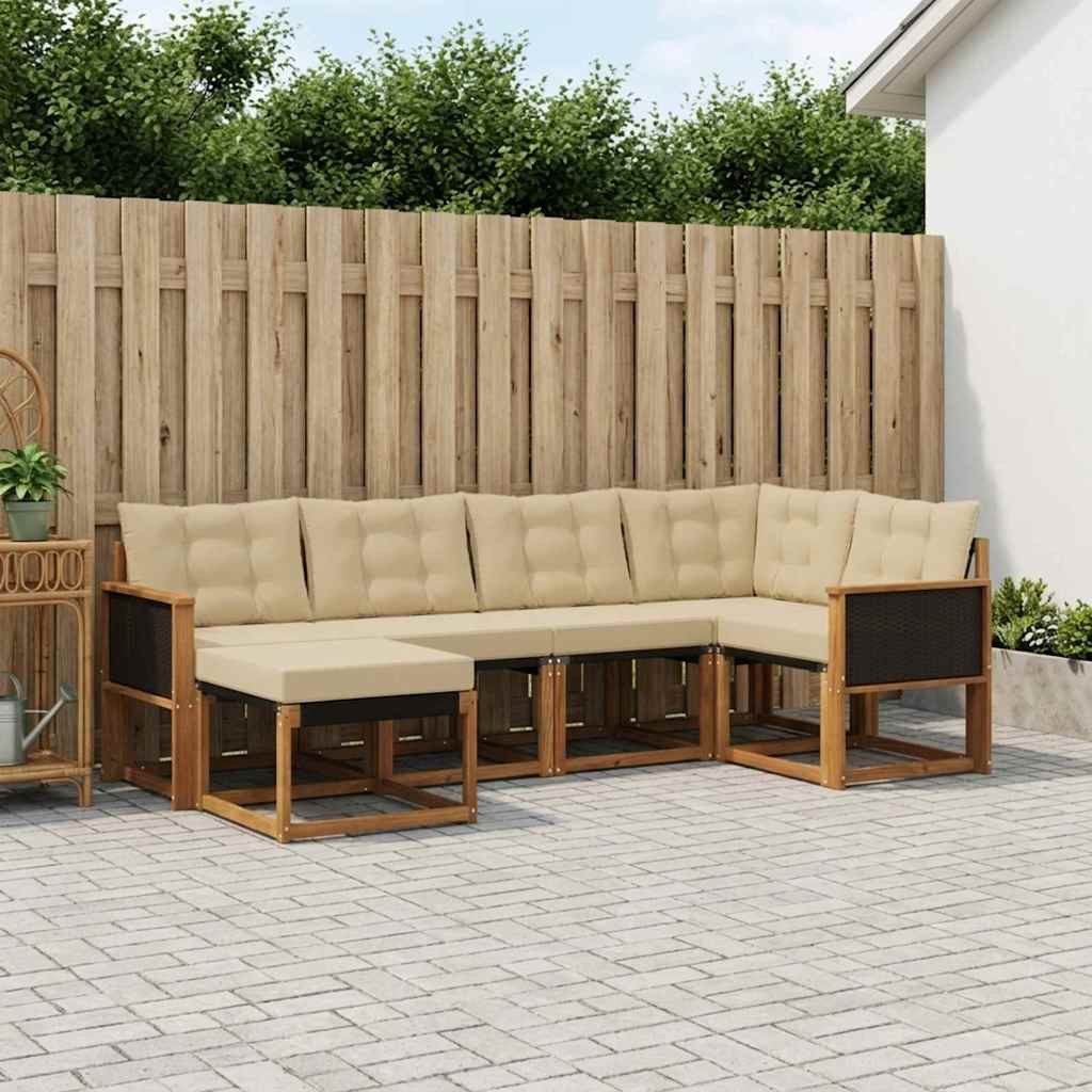 vidaXL Gartenlounge-Set Outdoor-Sofagarnitur 6 Stk. Natur und Beige, (6-tlg)