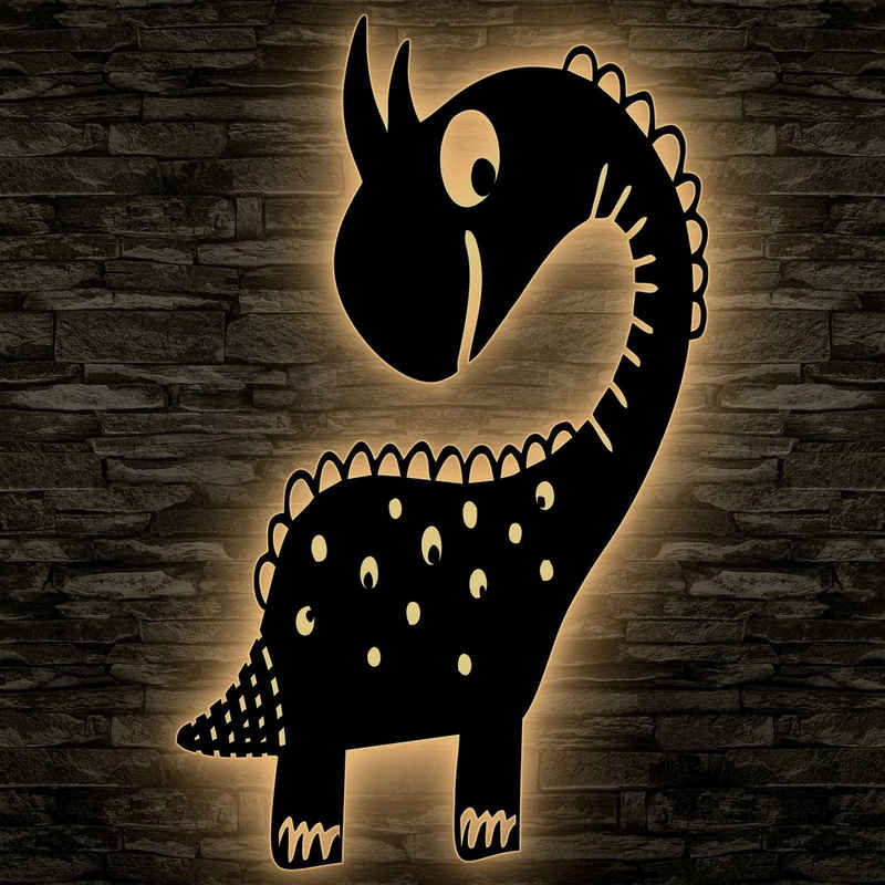 LEON FOLIEN Dekofigur Dino Spielzeug Tier LED Dinosaurier personalisiert Buche #49