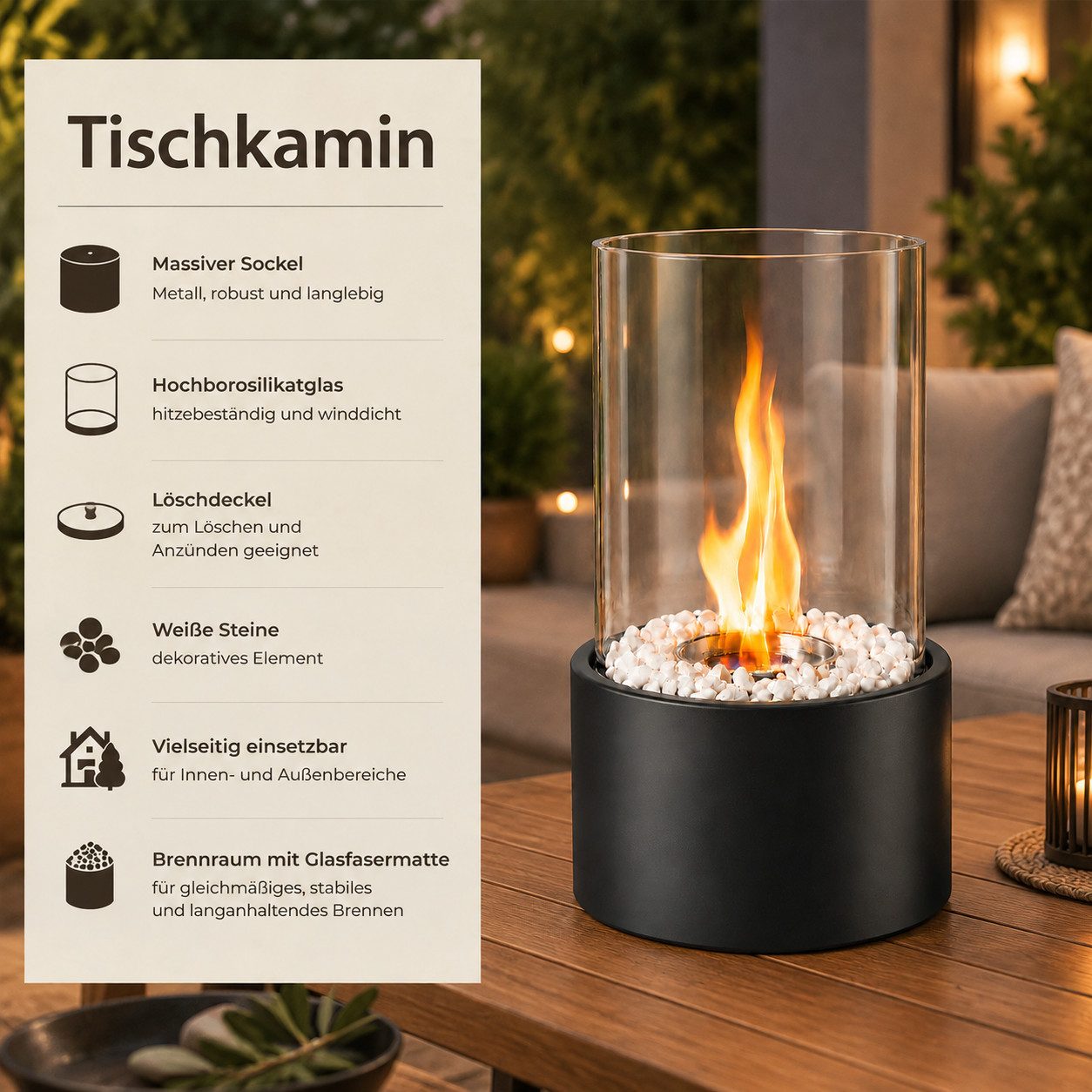 Nettlife Tischfeuer Tischfeuerstelle Rund, Ethanol Tischkamin, Glas Dekosteinen, Schwarz (Set, Für Balkon Schlafzimmer Zuhause), Die Party Geschenkideens oder a – Bild 3 von 5