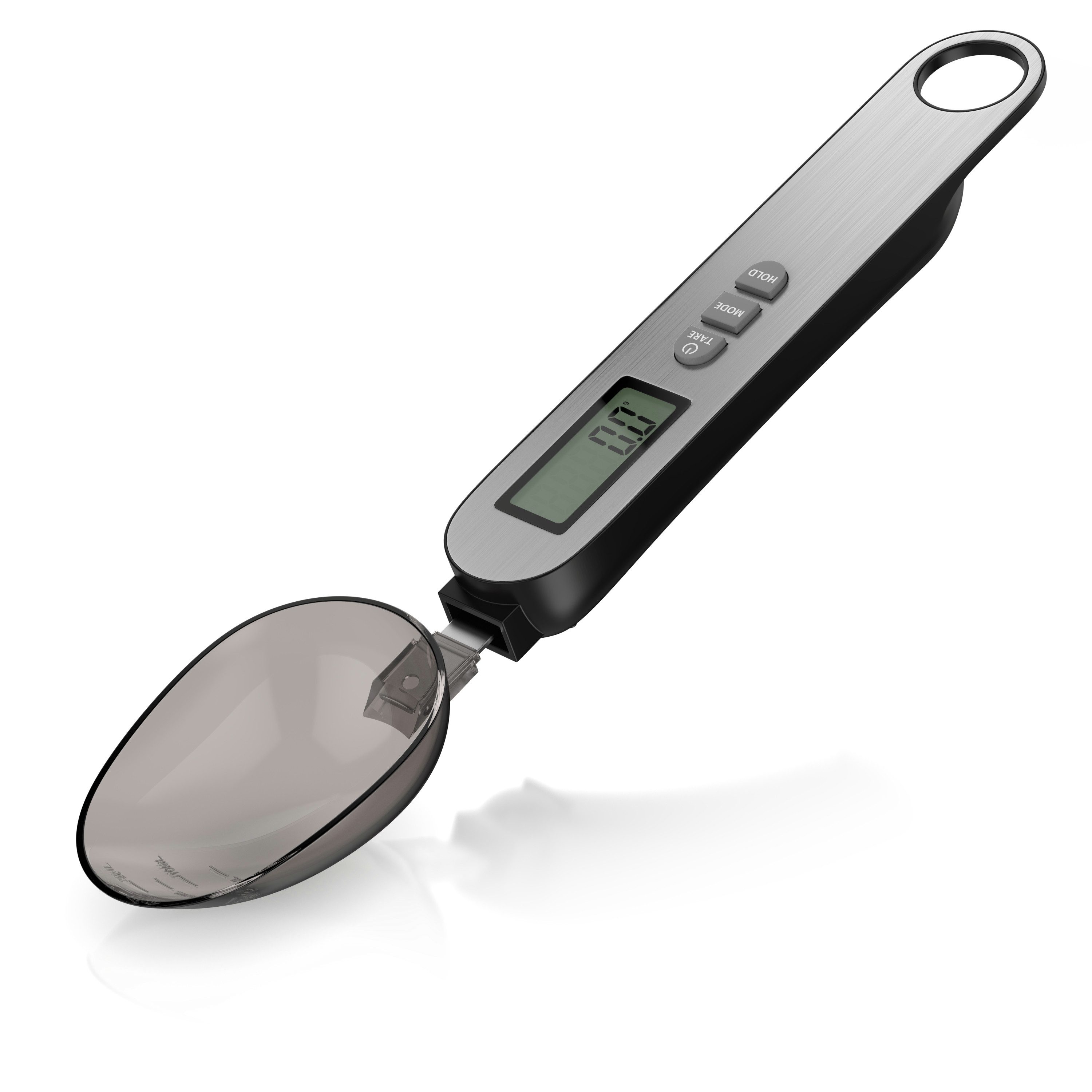 Arendo Löffelwaage Küchenwaage digital, Feinwaage, LCD-Anzeige, max. 500g, 0,1g Auflösung, 2 abnehmbare Löffel mit Skalierung, Abschaltautomatik 60 s, Edelstahl