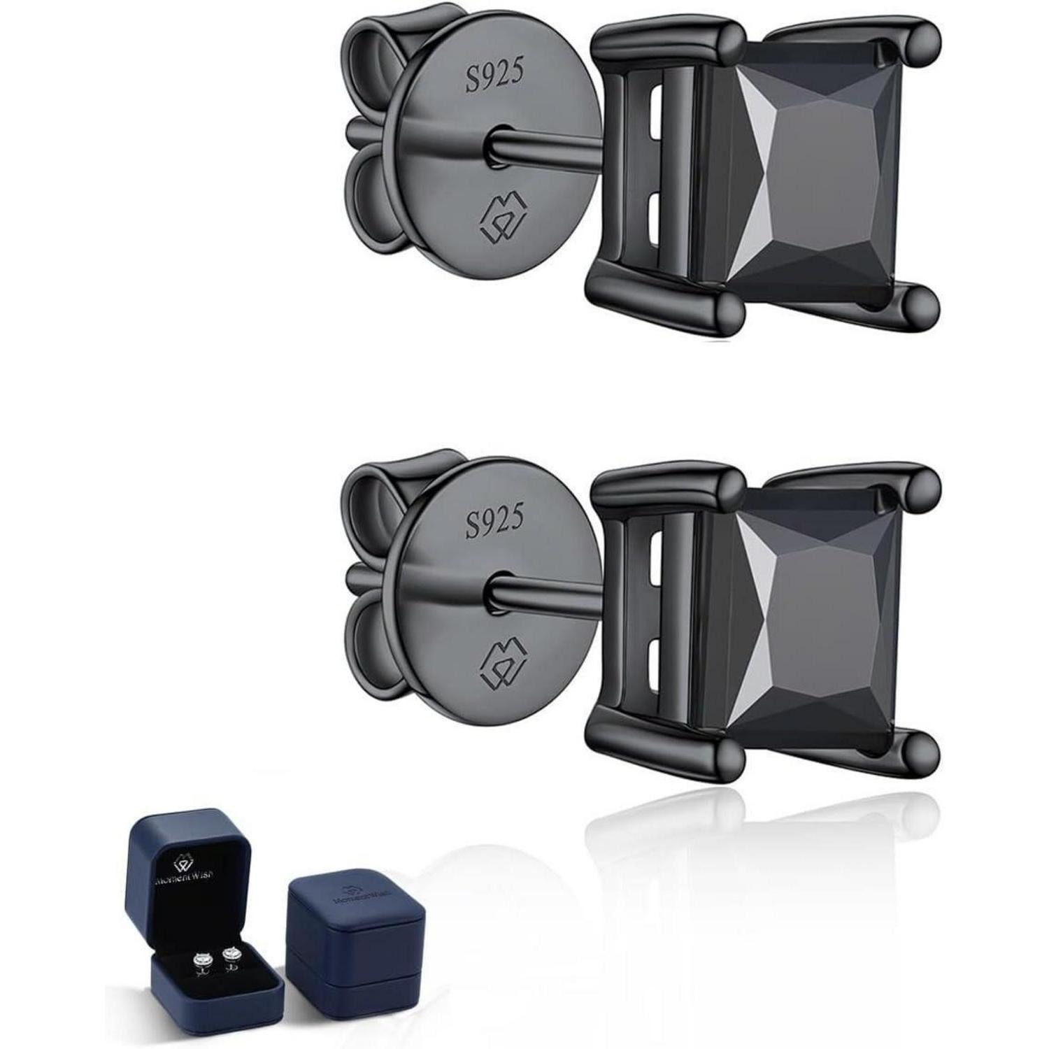 LuxusKollektion Paar Ohrstecker Schwarze Moissanite Ohrstecker 925 Silber 2 Karat Solitär Herren Damen