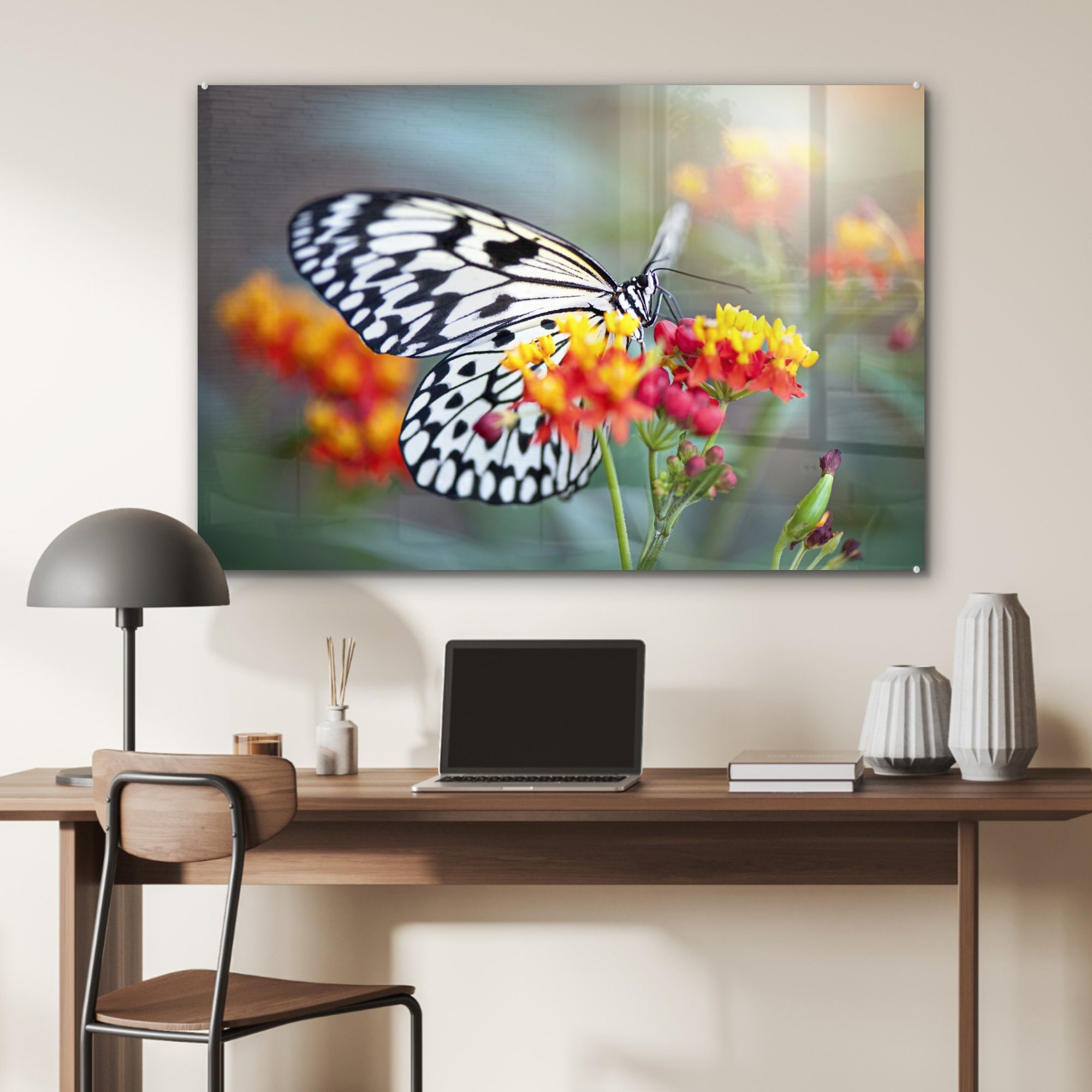(1 Schmetterling auf Acrylglasbilder einer St), Wohnzimmer Acrylglasbild Schlafzimmer Blume, MuchoWow &
