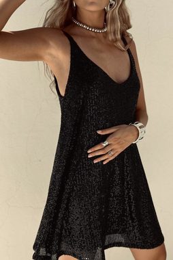 B.X Trägerkleid Damen-Strapskleid mit Pailletten, sexy V-Ausschnitt, lockerer Rock Sommerliches Pailletten-Sommerkleid, ärmelloses, rückenfreies Kleid