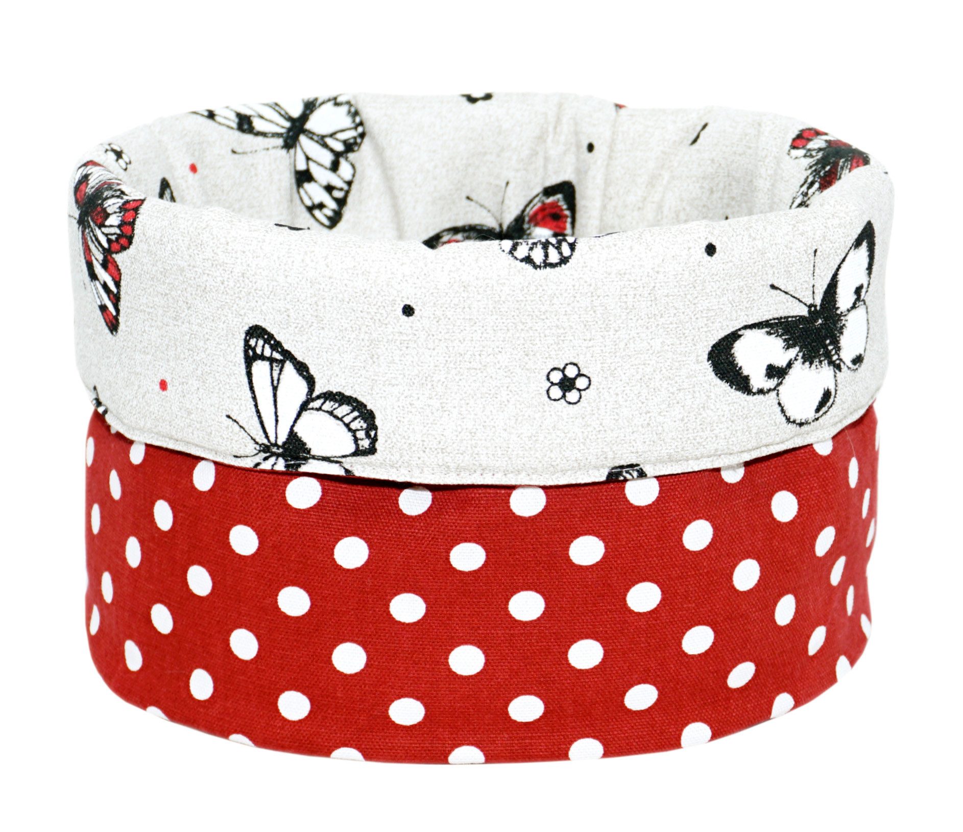 Lashuma Brotkorb Schmetterling, 100% Baumwolle, Brottasche Rund, Krempelkorb 13 x 22 cm