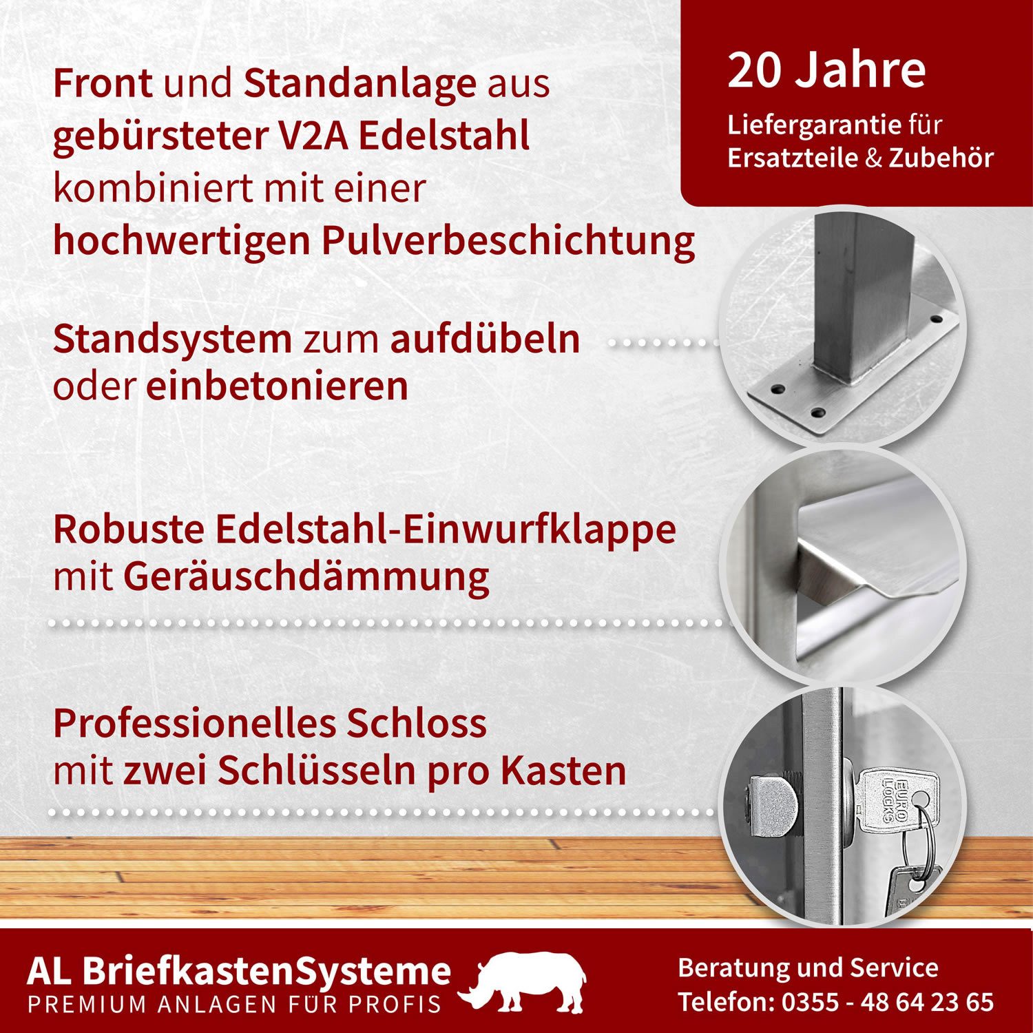 AL Briefkastensysteme Standbriefkasten 3 Fach Premium Edelstahl Briefkasten Post A4 modern robustwetterfest