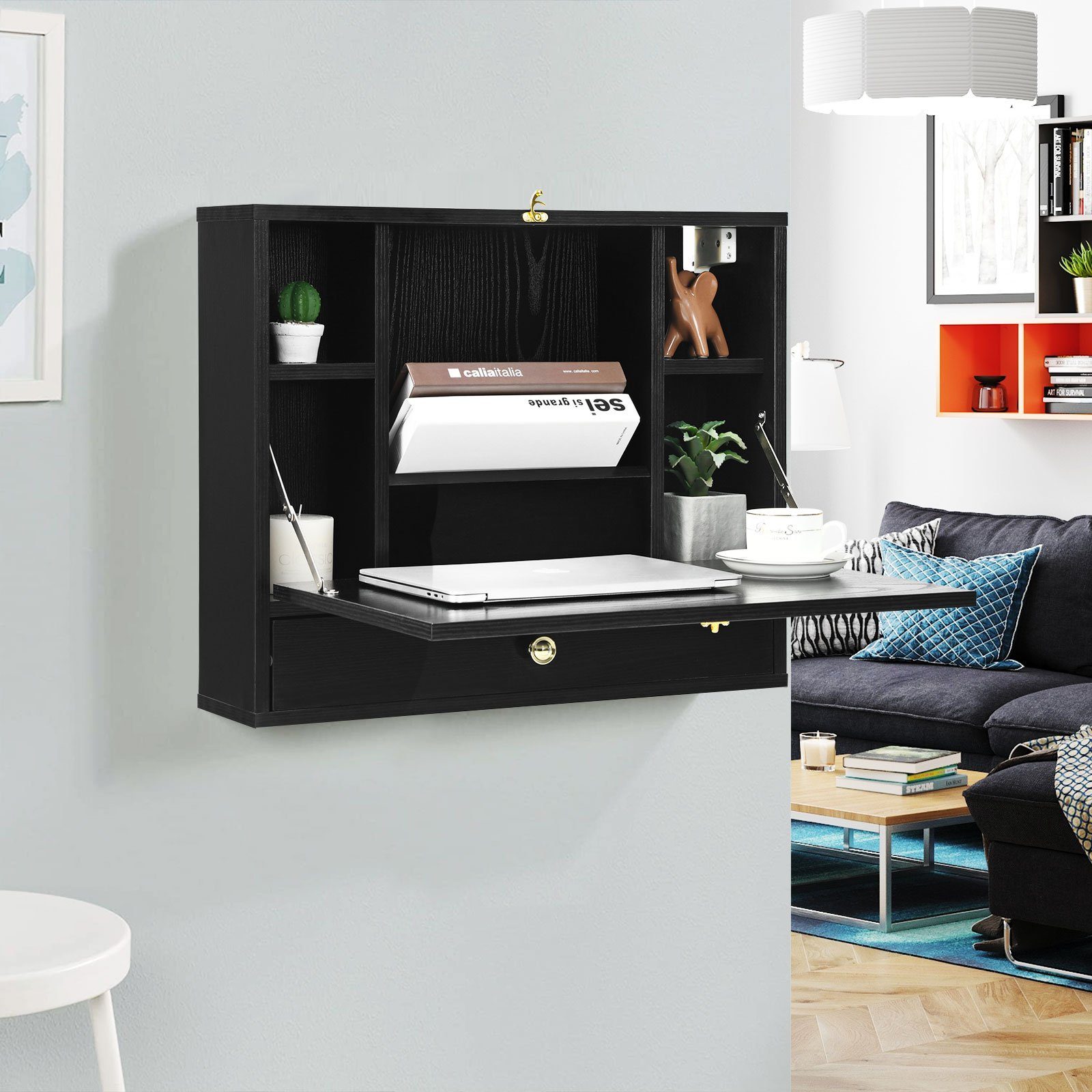 YU YUSING Klapptisch Wandtisch Mit Schublade – Weiß, Faltbar, Platzsparend, Für Home Office