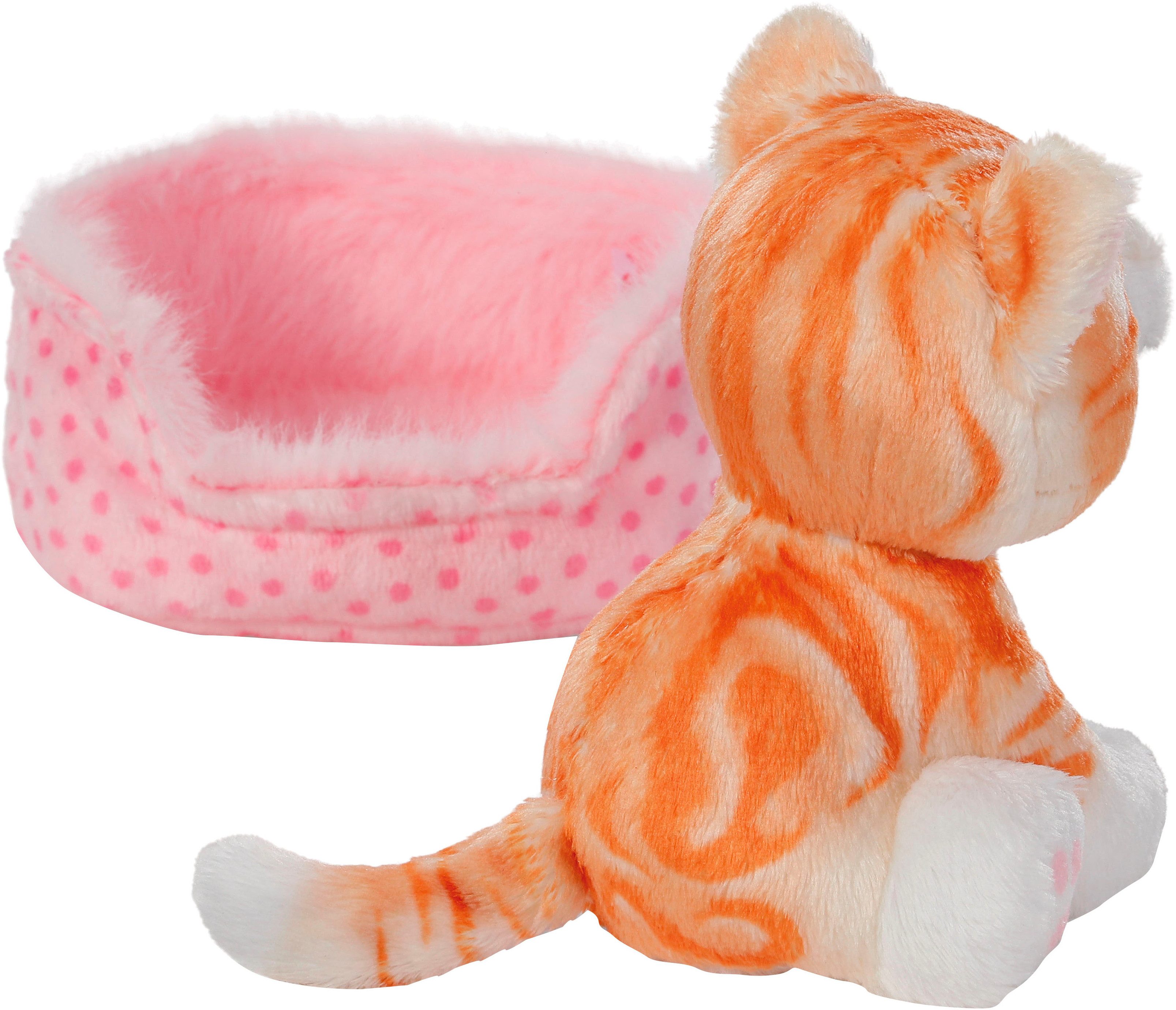 Nici Kuscheltier Little Paws, Katze rot getigert, 12 cm, im Körbchen rosa