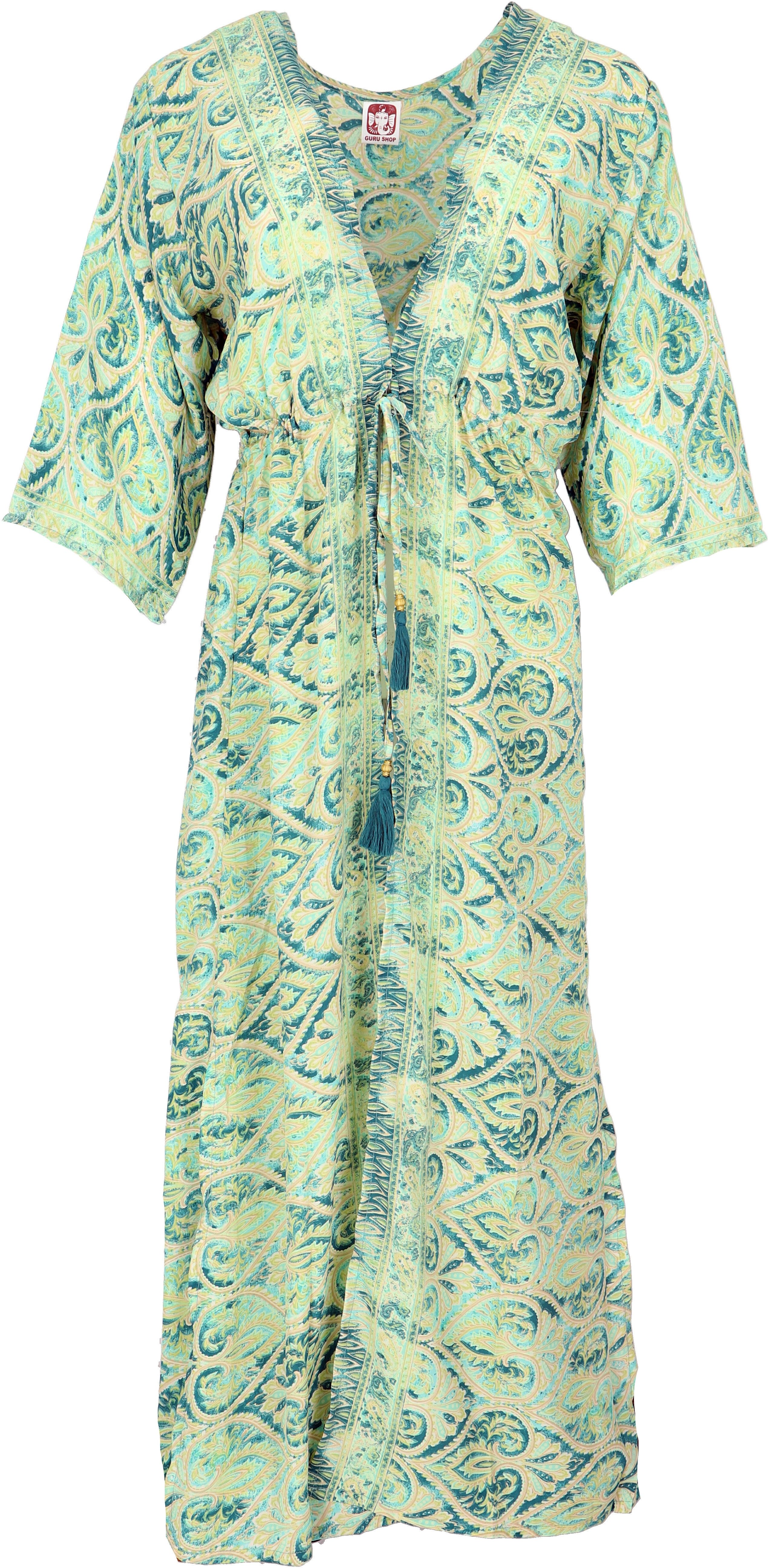 Guru-Shop Kimono Kimonokleid, seidig glänzender Boho Kimono,.., alternative Bekleidung