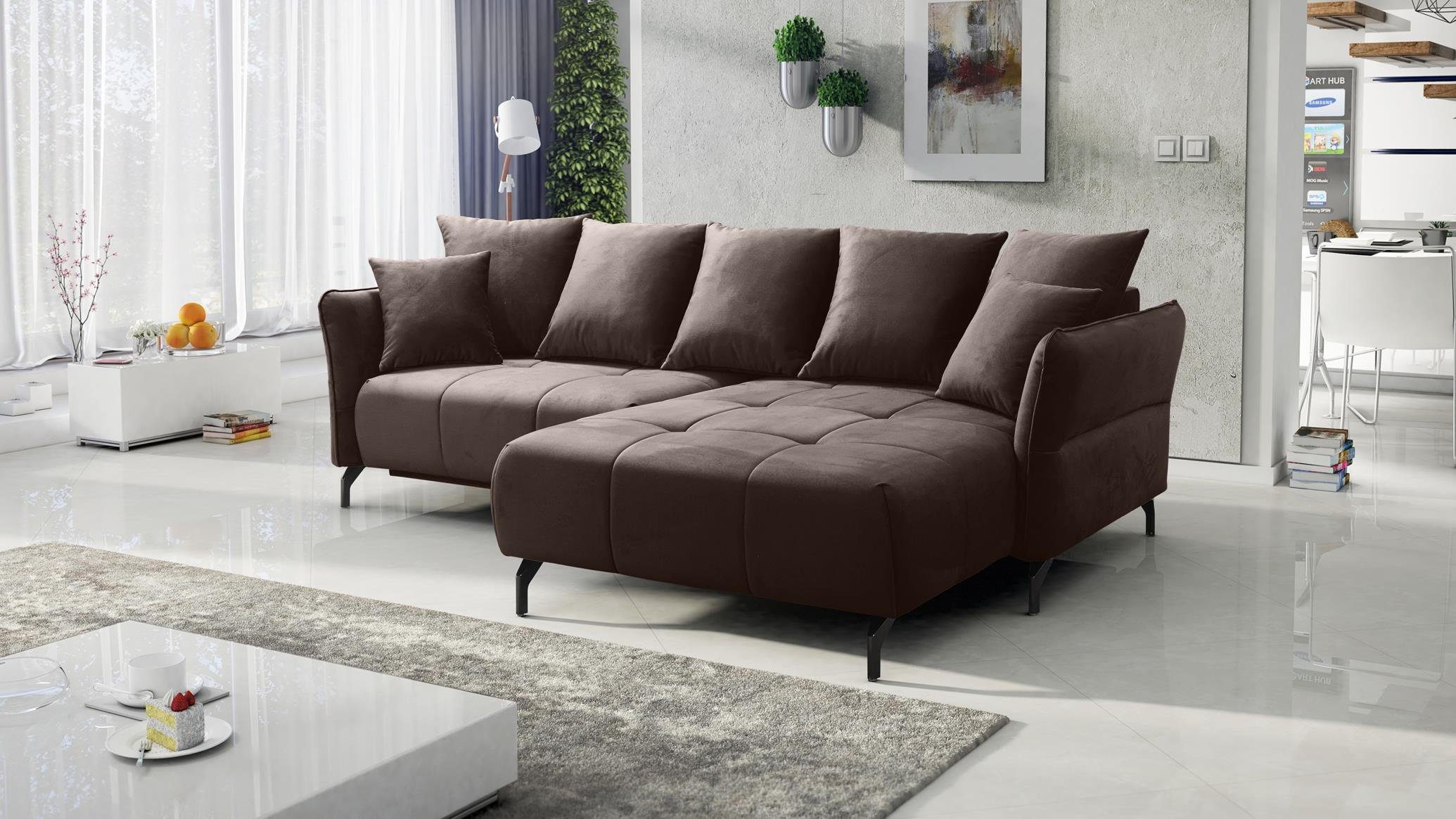 Furnix Ecksofa KAIROSS Sofa mit Schlaffunktion Auswahl, mit Bettkasten, ausziehbare Liegefläche: 133 x 234 cm Braun EL25