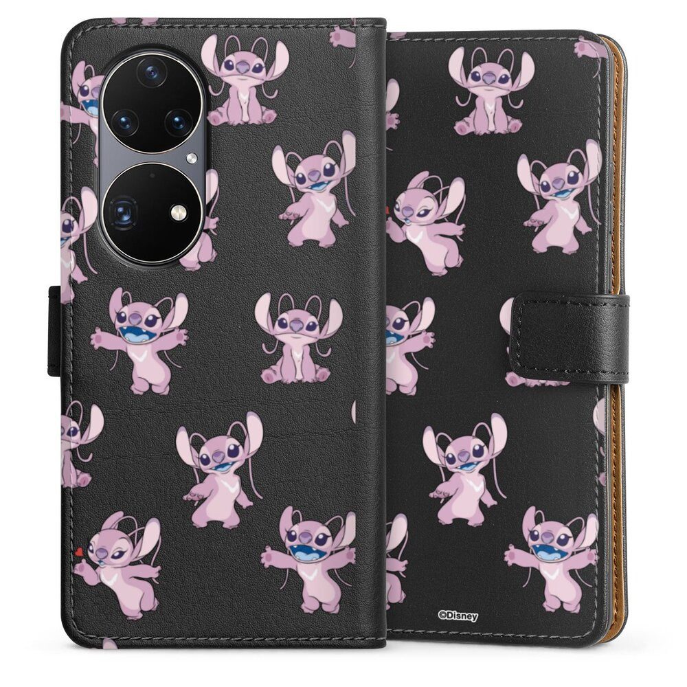 DeinDesign Handyhülle Lilo & Stitch Engel Disney Angel Faces Pattern Transparent, Huawei P50 Pro Hülle Flip Case Klapphülle Handytasche Leder