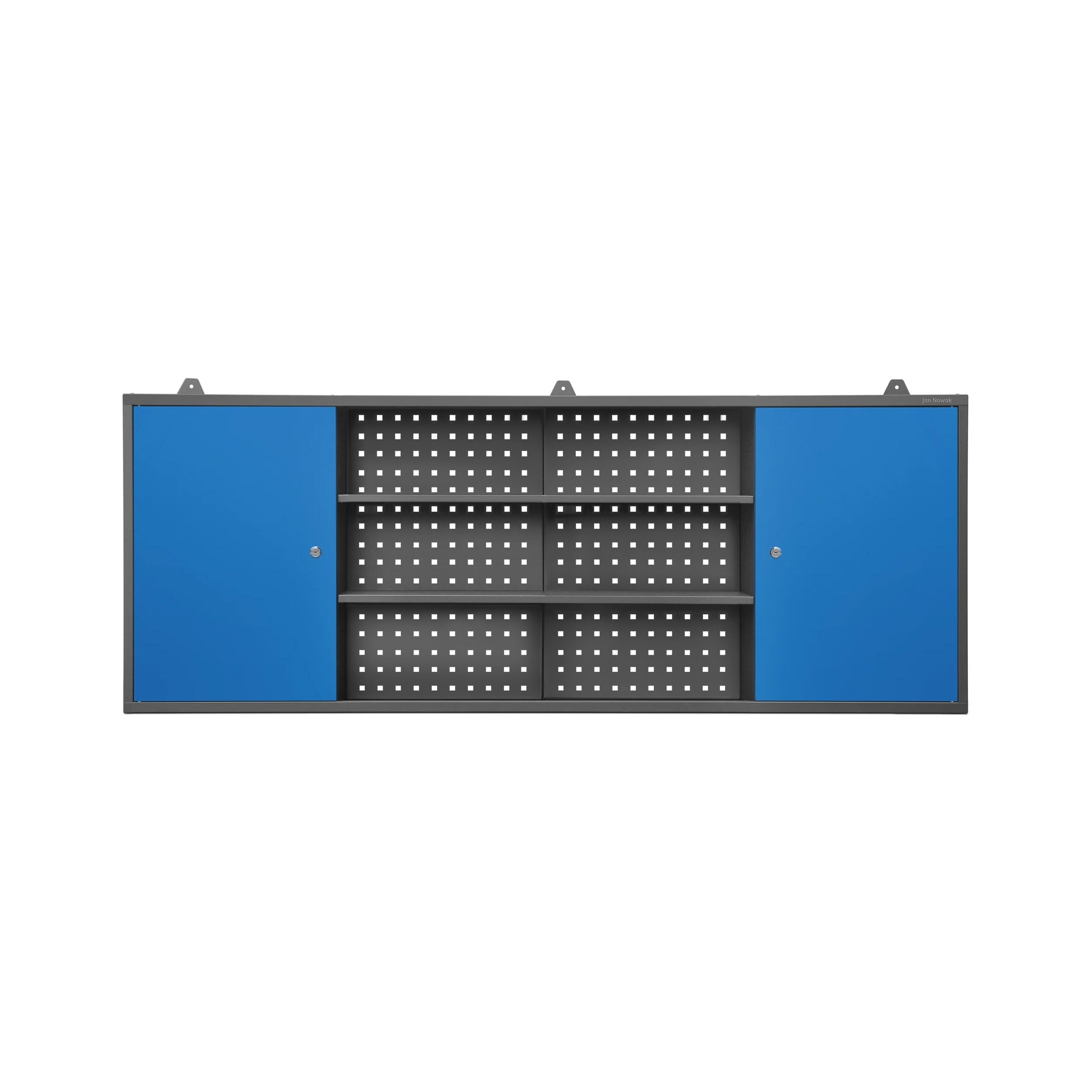 Jan Nowak Werkzeugschrank Hängeschrank LEO 160 cm Lochwand 3 Zonen abschließbar Stahl (0,8 mm 60 x 160 x 20 cm Lochabstand 27 mm Wandmontage) Hänger 2 Schlösser Regal 40 kg Perforierung robust 3 Farben