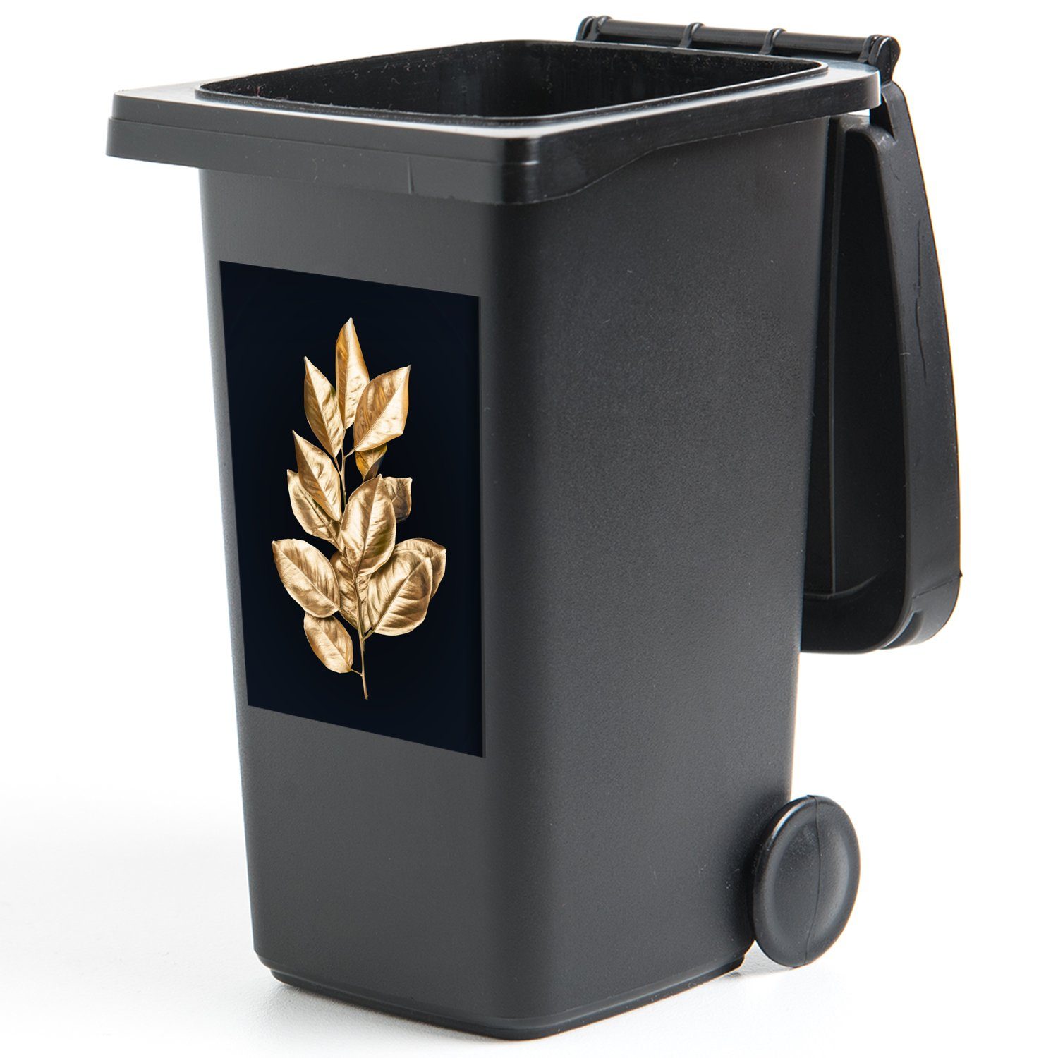 MuchoWow Wandsticker Blätter Container, St), - Mülleimer-aufkleber, - (1 Mülltonne, Luxus Abfalbehälter Gold Sticker