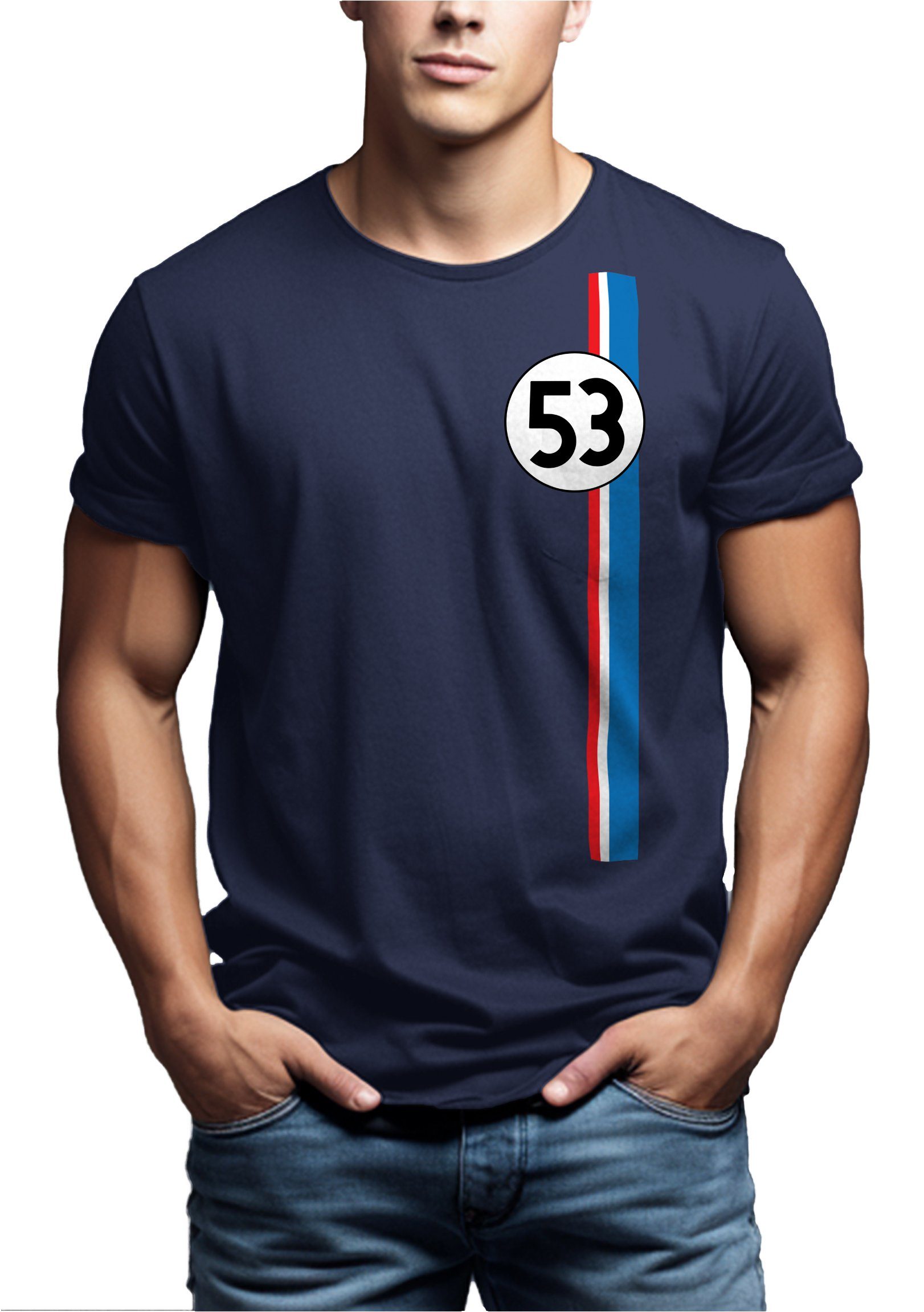MAKAYA Print-Shirt Herren Geschenke für Autoliebhaber 53 Tuning Motiv Retro Vintage Auto