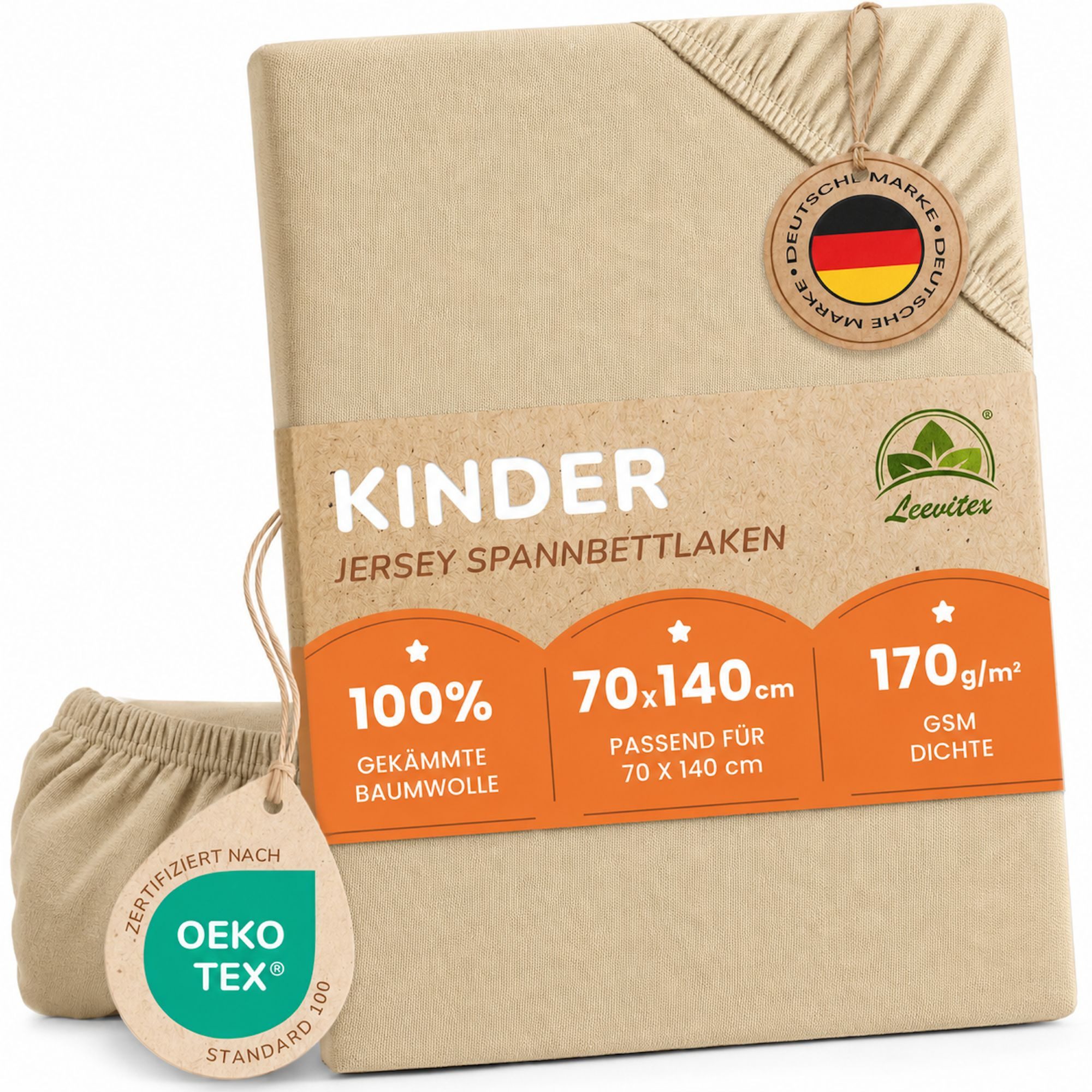 leevitex® Spannbettlaken für Kinderbetten, 1er-Set, 70 x 140 cm, Steghöhe 15 cm, Jersey, Gummizug: rundum, (1 Stück), verschiedene Farben, OEKO-TEX® STANDARD 100 zertifiziert