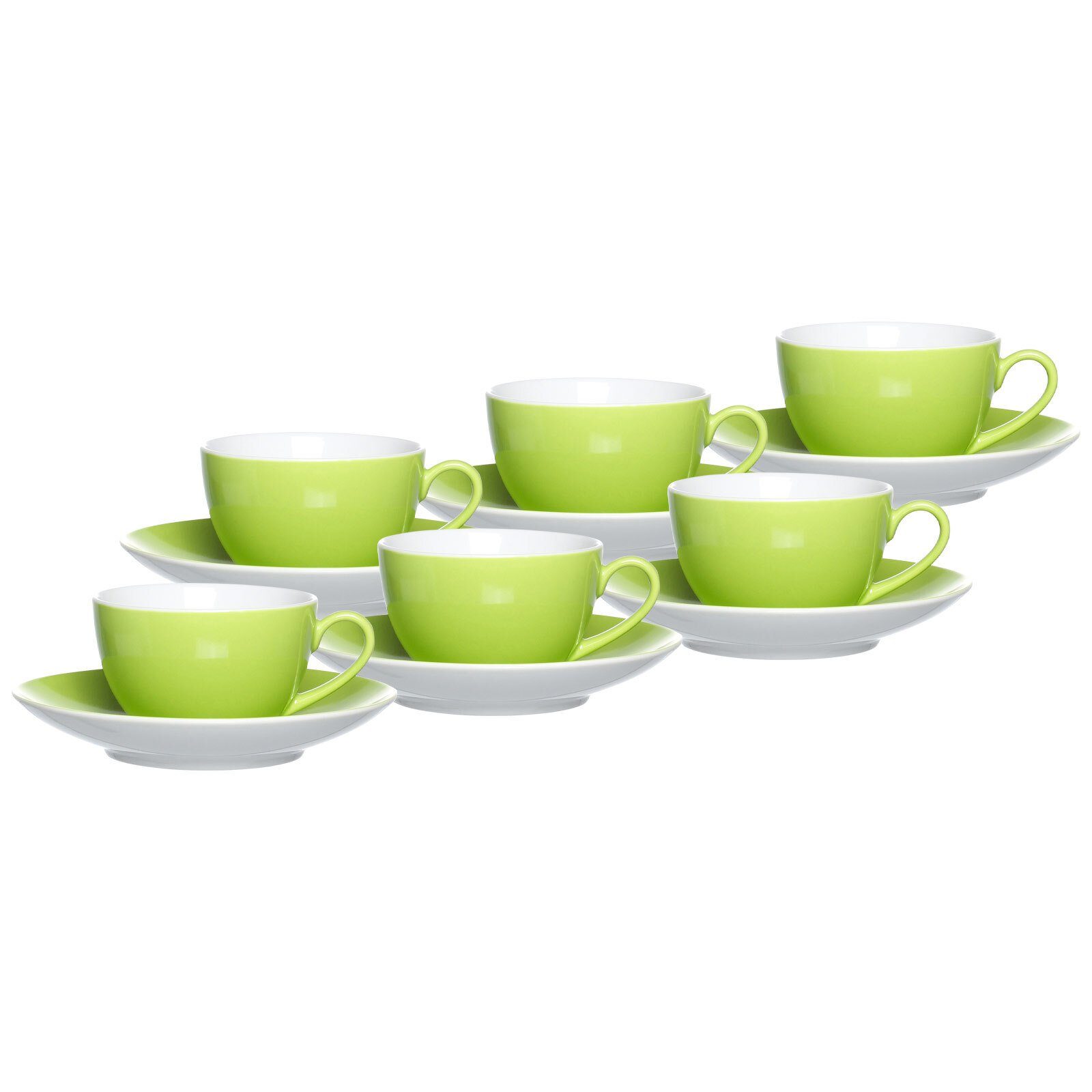 Ritzenhoff & Breker Tasse Doppio Kaffeetassen mit Untertassen 200 ml 6er Set, 12-tlg., Porzellan