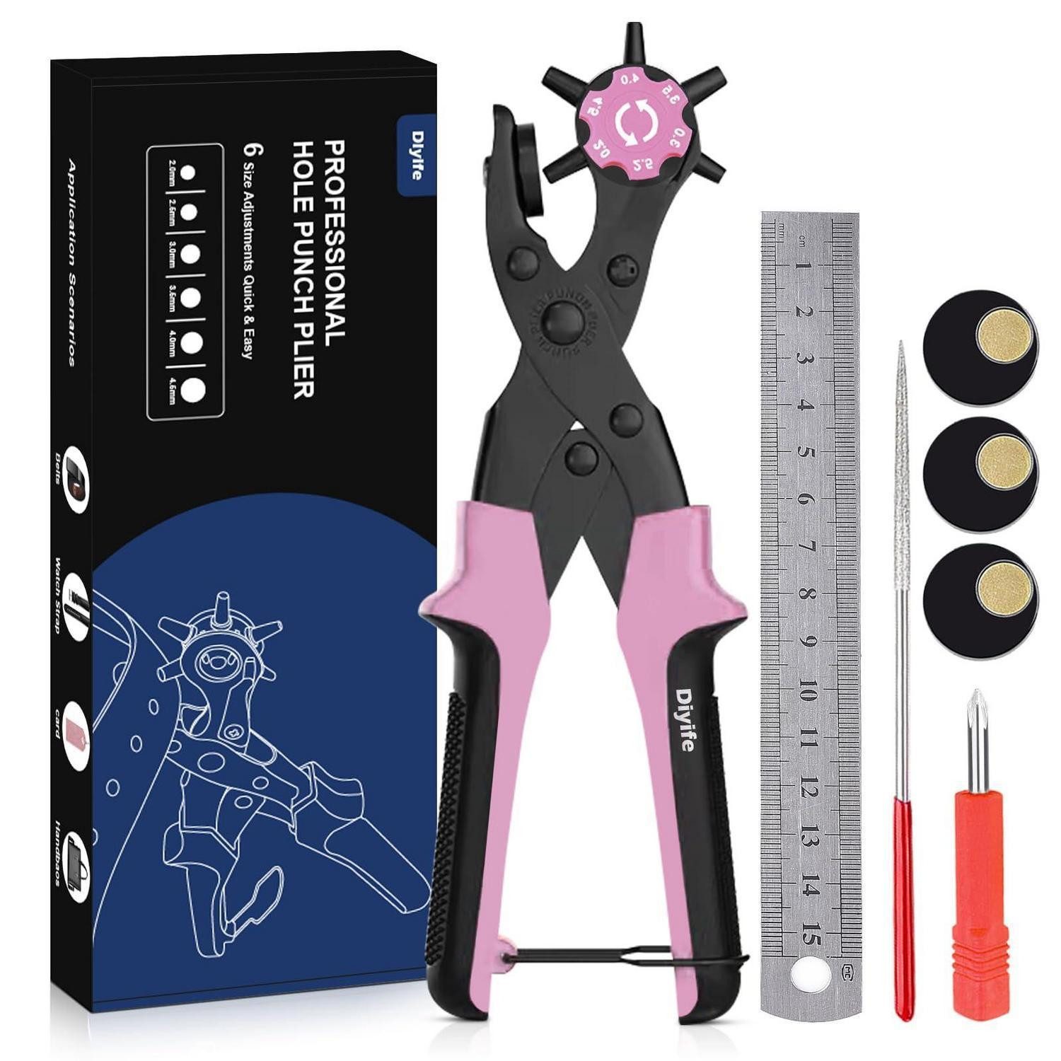LuxusKollektion Lochstanzer Lochzange Leder Komforthebel Rosa 6-fach
