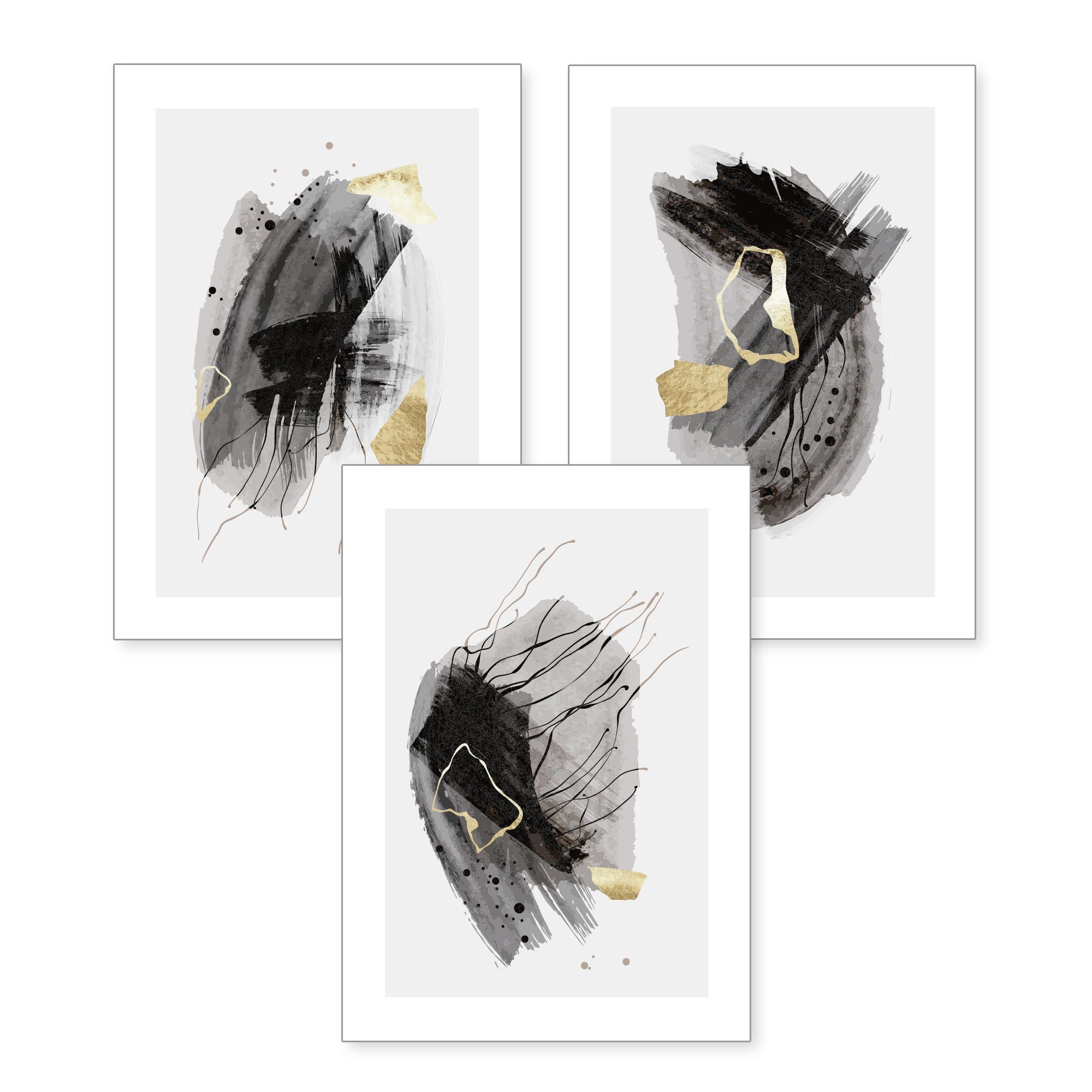Kreative Feder Poster Abstrakt Grau, Abstrakt (Set, 3 St), 3-teiliges Poster-Set, Wandbild, optional mit Rahmen, DIN A4 oder A3. € 11,95