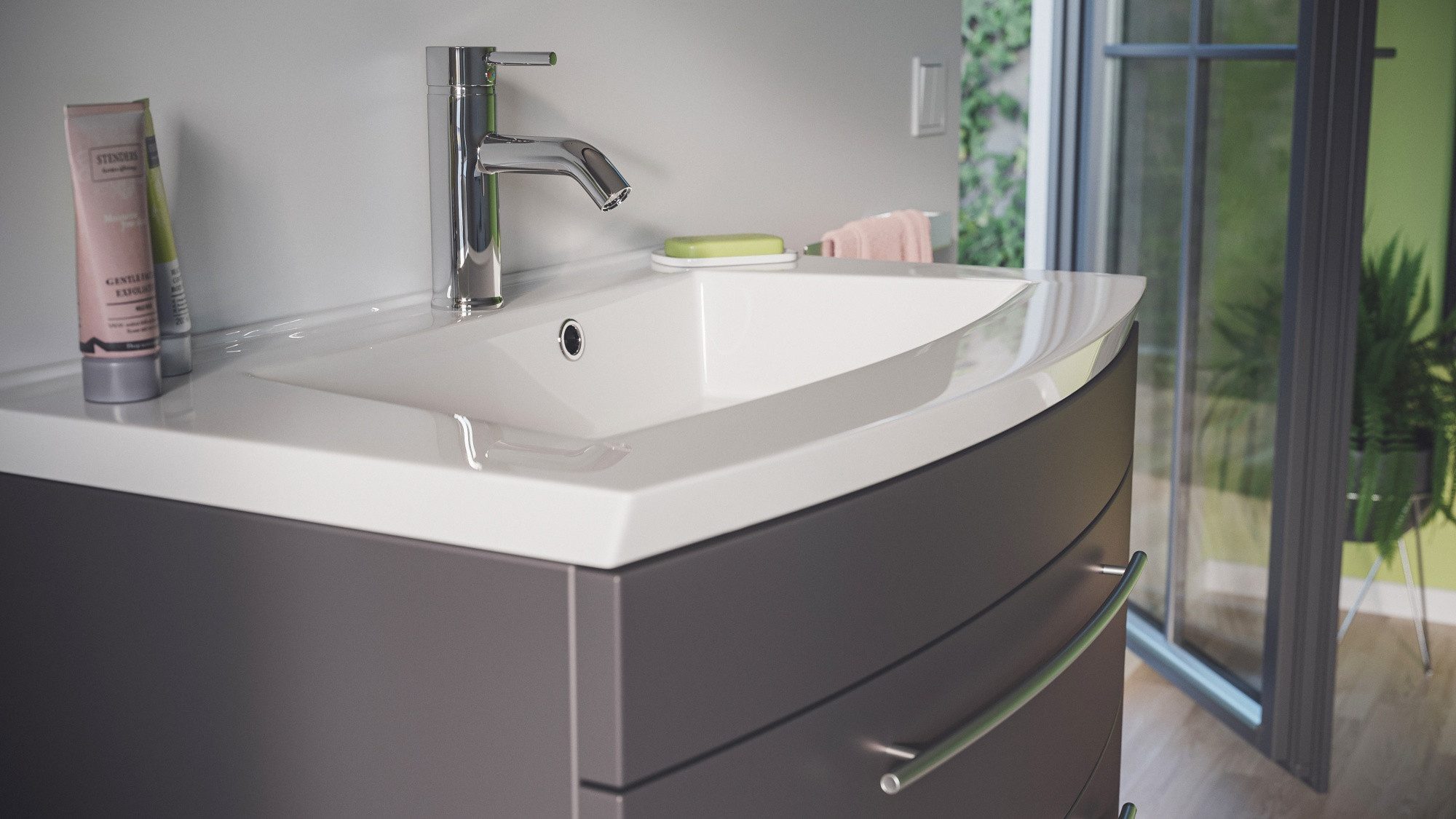 Magnolia Home Waschtisch Badmöbel Bella 80 mit runder Front SoftClose anthrazit